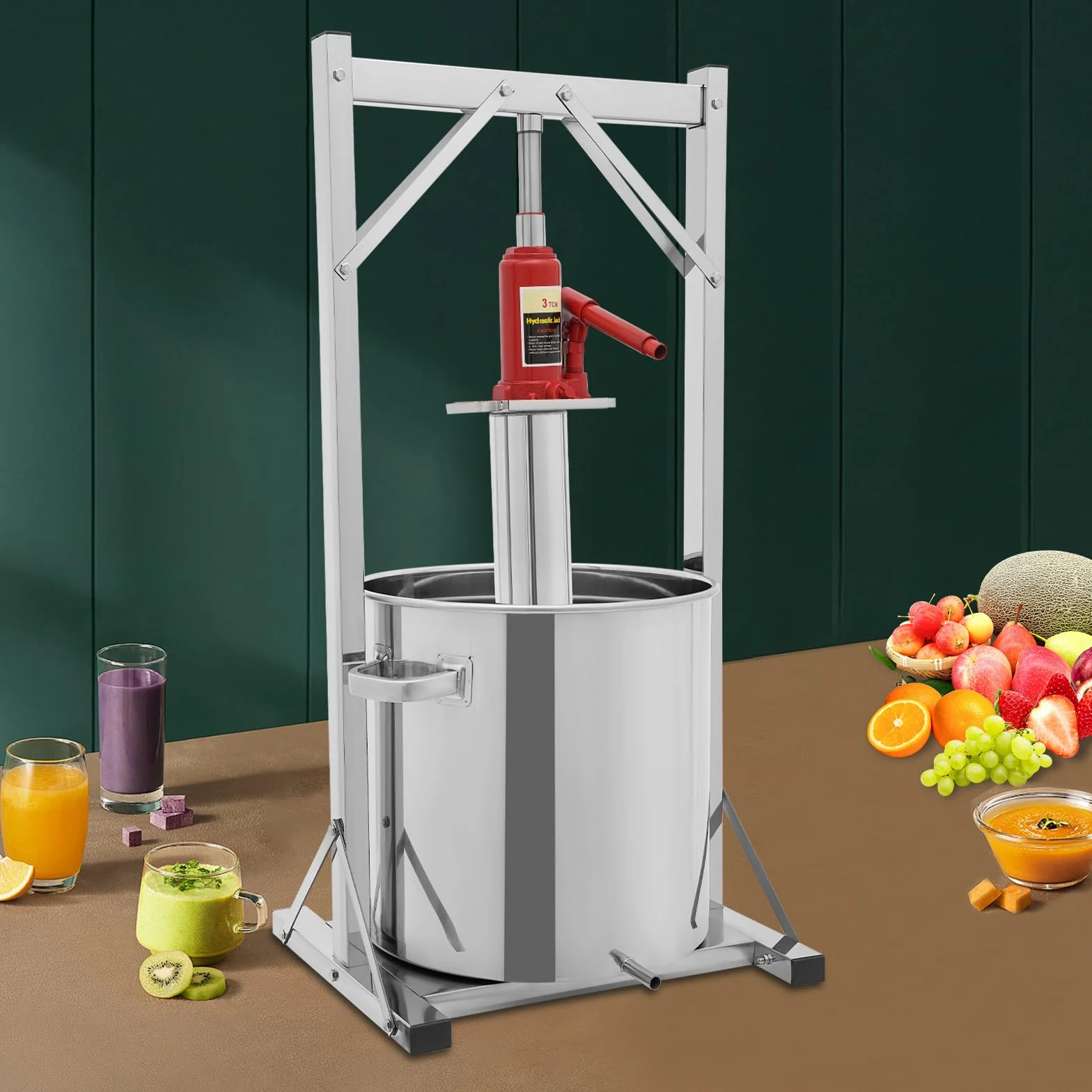 Prensa hidráulica de vino prensa de frutas con presión 3T 36L capacidad y placa de presión de 5 mm prensa de acero inoxidable para zumo vino miel hogar pequeñas cervecerías