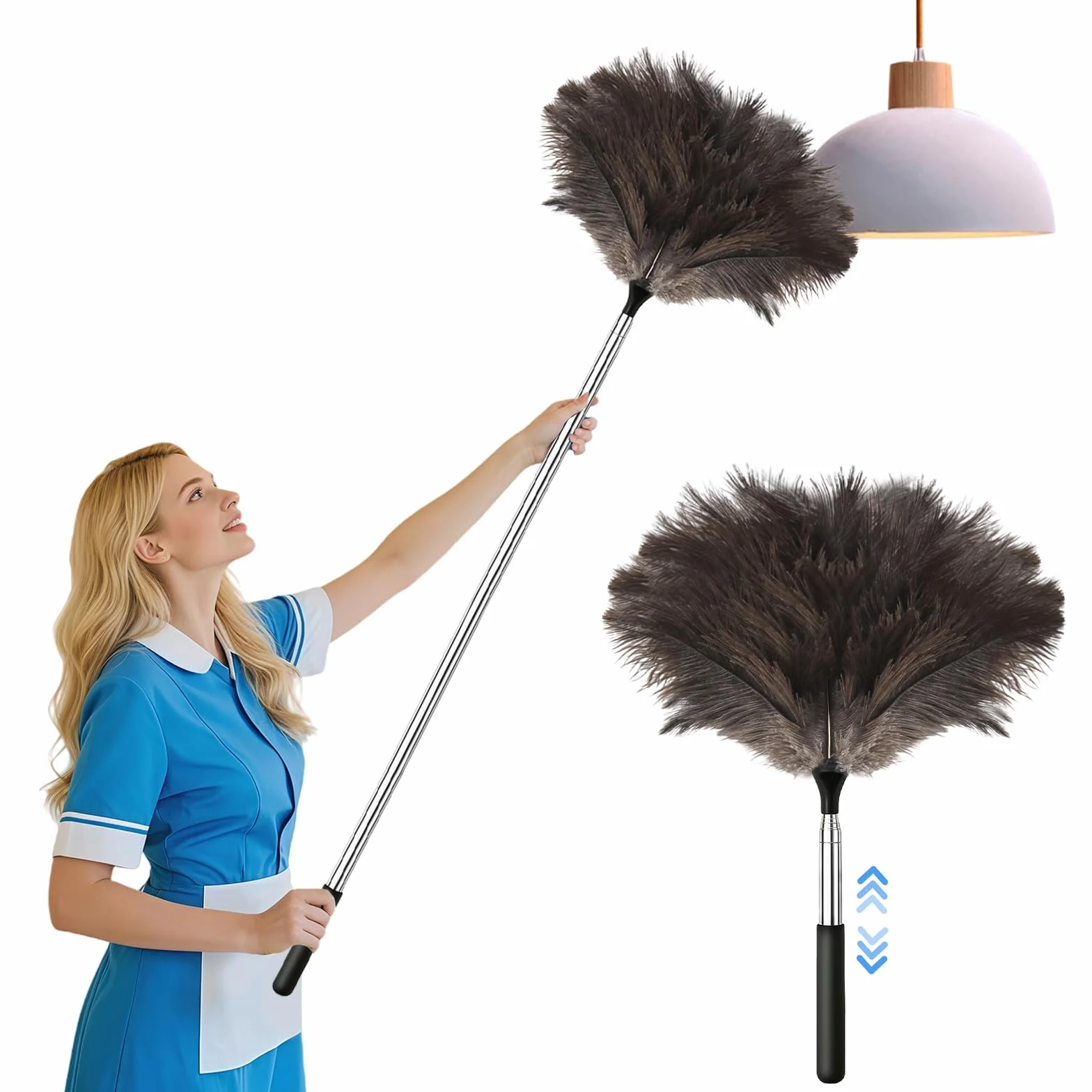 Flintronic Plumero Extensible de Plumas de Avestruz 39-115cm, Antiestático, Reutilizable
