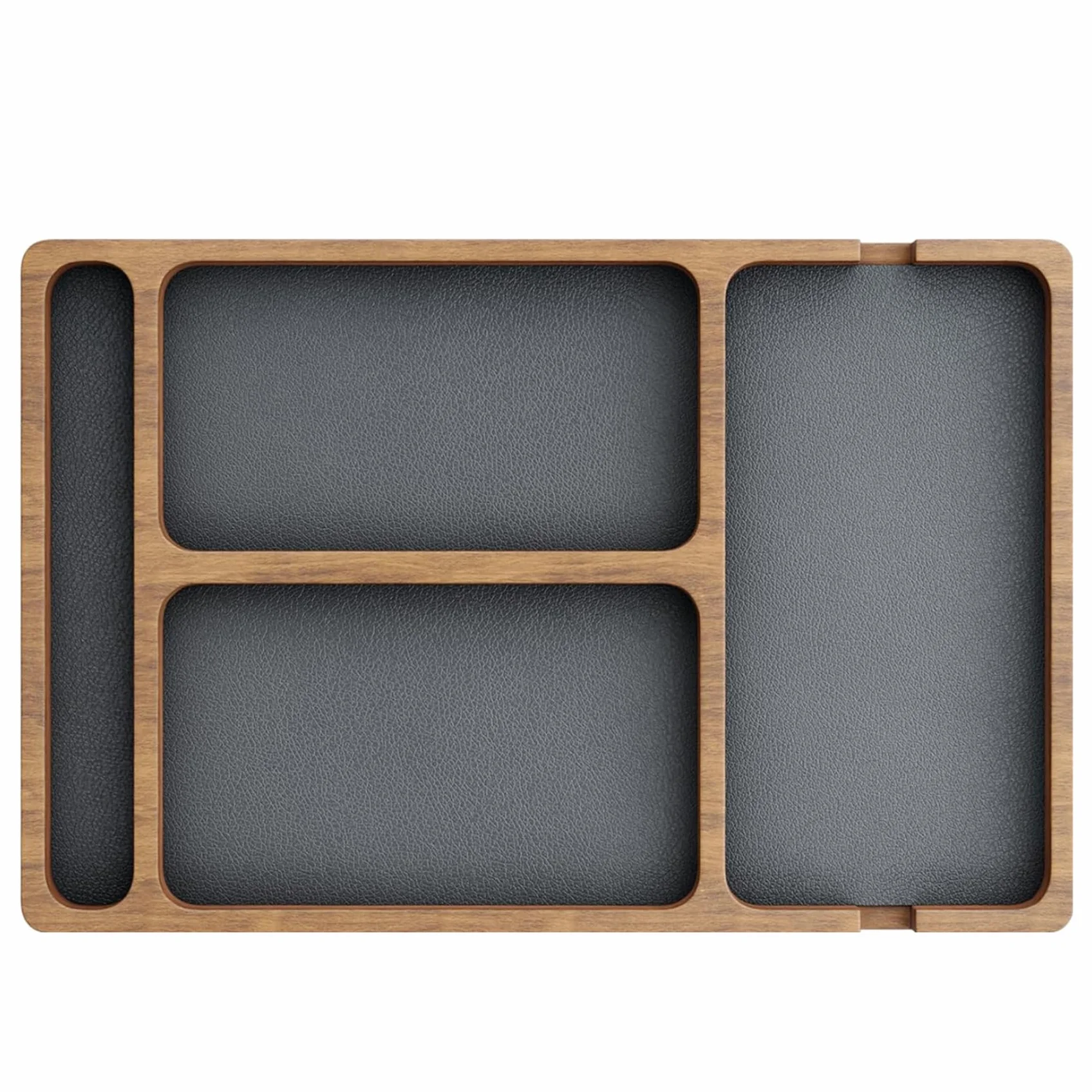 Bandeja de Valet de Madera con incrustación de Cuero, Organizador de Nocturno de Compartimento 12x8 para Hombres Mujeres, Captura Todo Bandeja para Llaves, teléfono, Billetera, Reloj, Auriculares, or