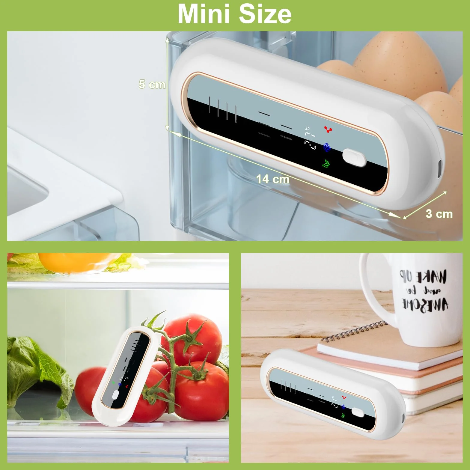 Desodorante para Nevera con Pantalla LED, Monitoreo de Temperatura y Batería, Eliminador de Olores Recargable