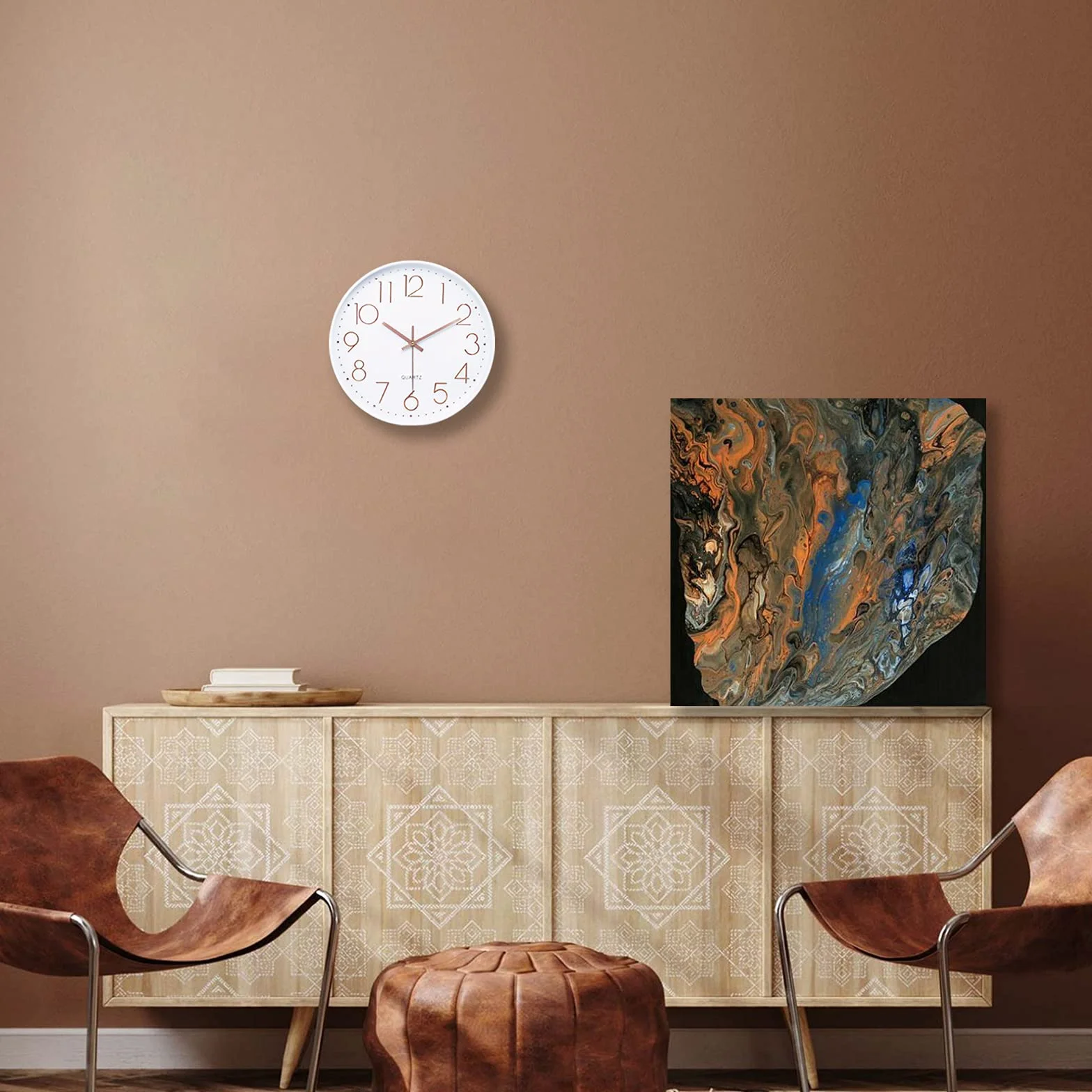 Lafocuse Reloj de Pared 30cm Blanco Silencioso Oro Rosa Números 3D Moderno