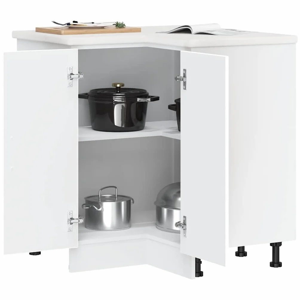 IKAYAA Mueble Esquinero Cocina, Armario de Esquina, Mueble Bajo de Cocina sin encimera 75.5 x 75.5 x 81.5 cm Blanco