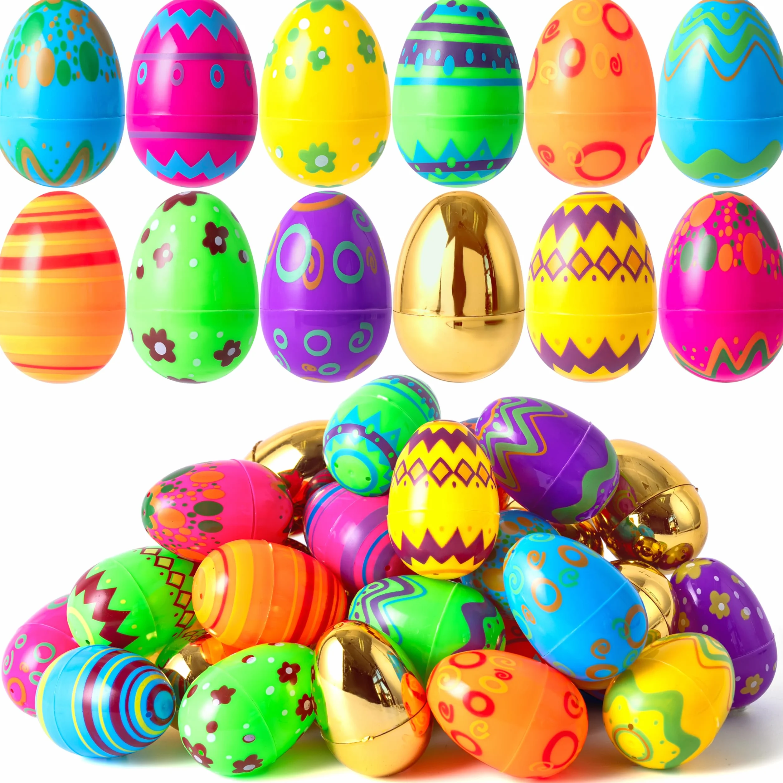 JOYIN 44 huevos impresos de Pascua de plástico 3.15 pulgadas rellenables para búsqueda