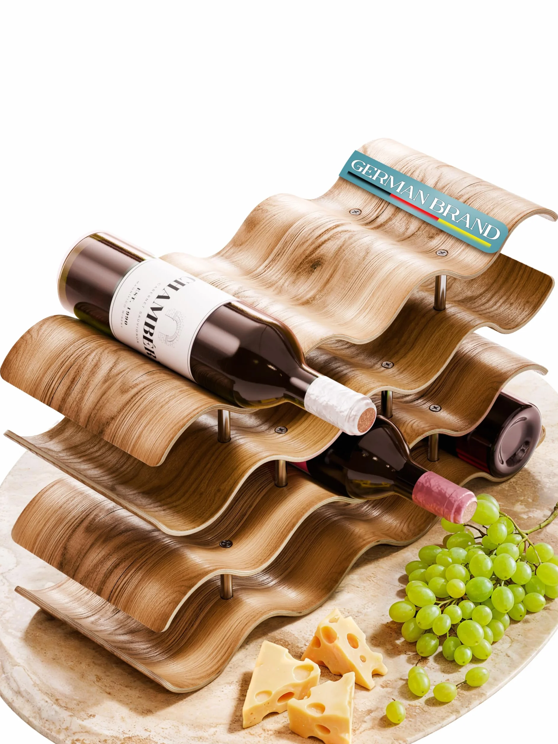 Dreiklang - be smart Botellero de Madera para 14 Botellas | Estable y autoportante, diseño Moderno y Decorativo | Compacto y Ahorra Espacio, pequeño y Estrecho, 4 Niveles (43 × 37 × 15,7 cm)