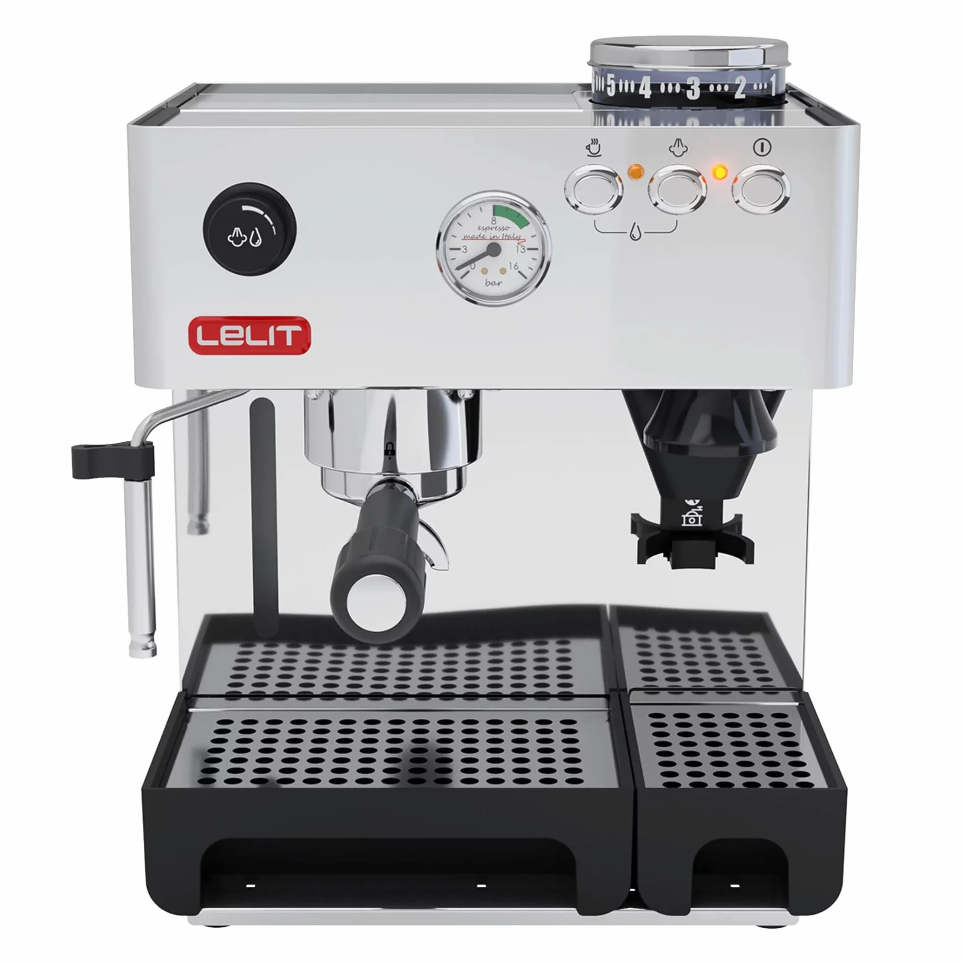 Lelit Anita Máquina de Café - Con Molinillo de Café Integrado & Espumador de Leche - PL042EM - Acero Inoxidable Pulido - Plata