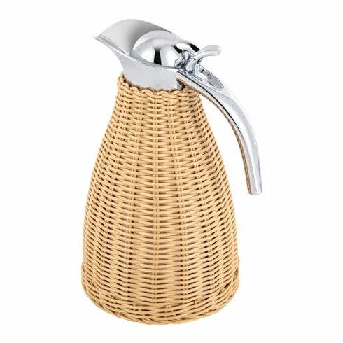 Jarra de café térmica de acero inoxidable, doble pared aislada al vacío con cuerpo de ratán hecho a mano, mantiene los líquidos calientes durante 24 horas