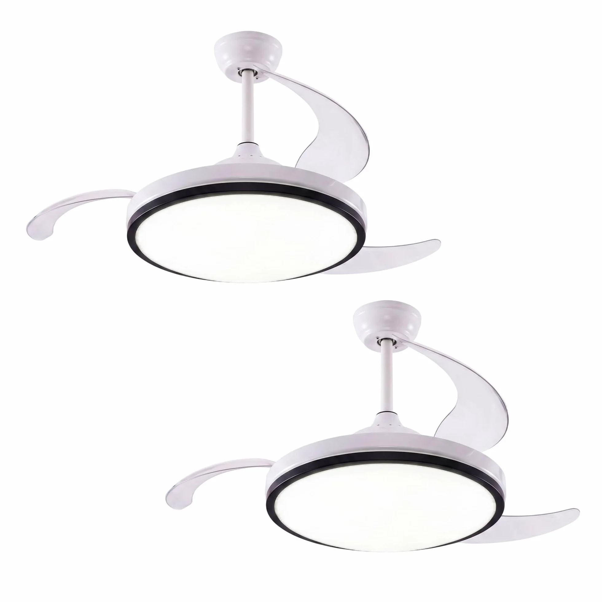 Well Home 2x Ventilador de Techo con Luz LED Ø53x30cm - Aspas retráctiles, Silencioso, 6 Velocidades, Mando a distancia y luz regulable 3 Tonos