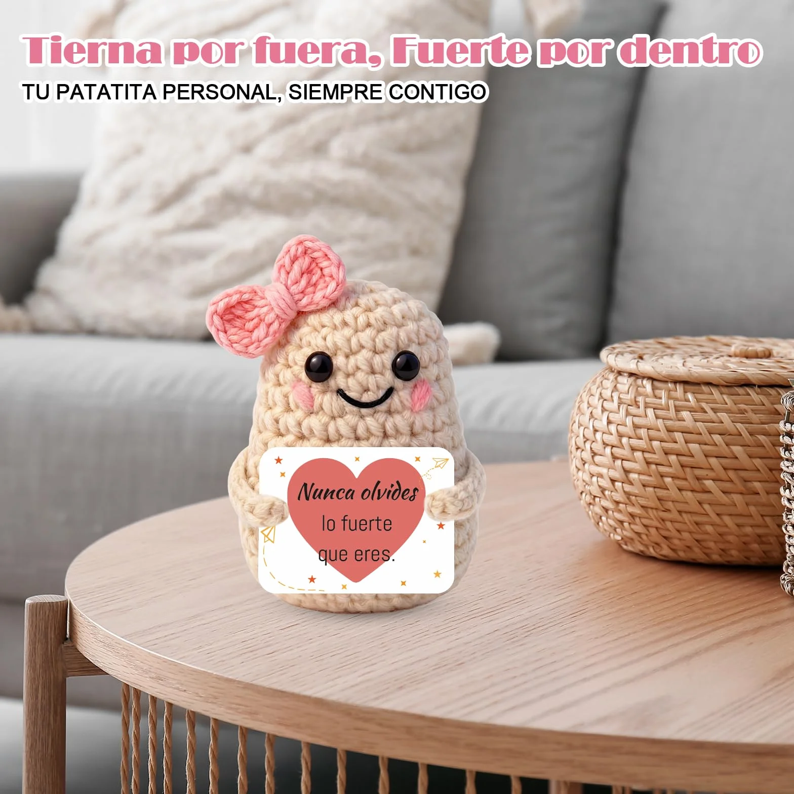 Muñeco de Patata con Energía Positiva – Amuleto de la Suerte Hecho a Mano con Tarjeta Motivadora | Regalo Original para Mujer: Madre, Amiga, Hermana, Novia o Compañera (Patata)