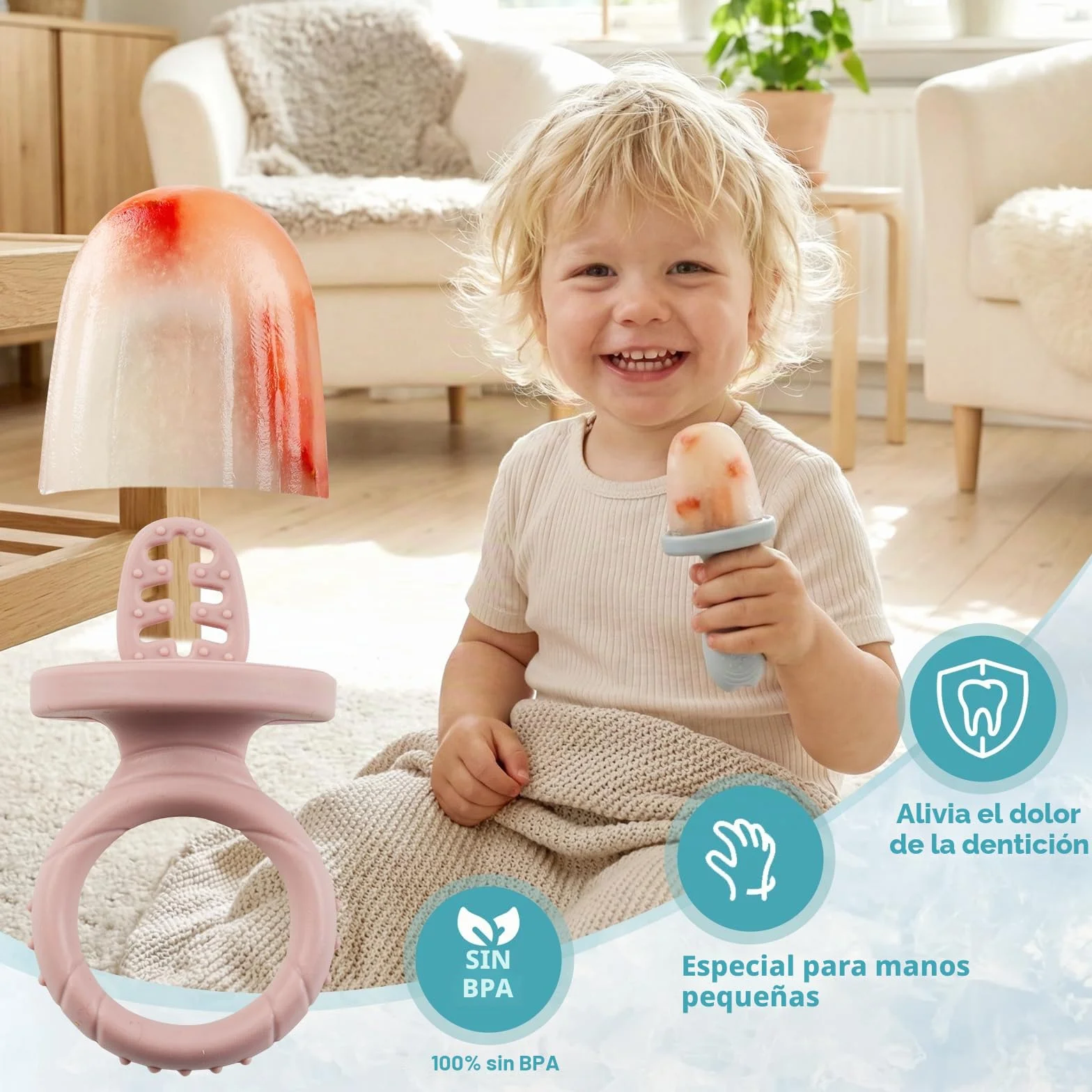 Molde Helado para Bebé, 6X 17ml Mini Moldes Helados con Palos Dentición, Silicona Libre de BPA