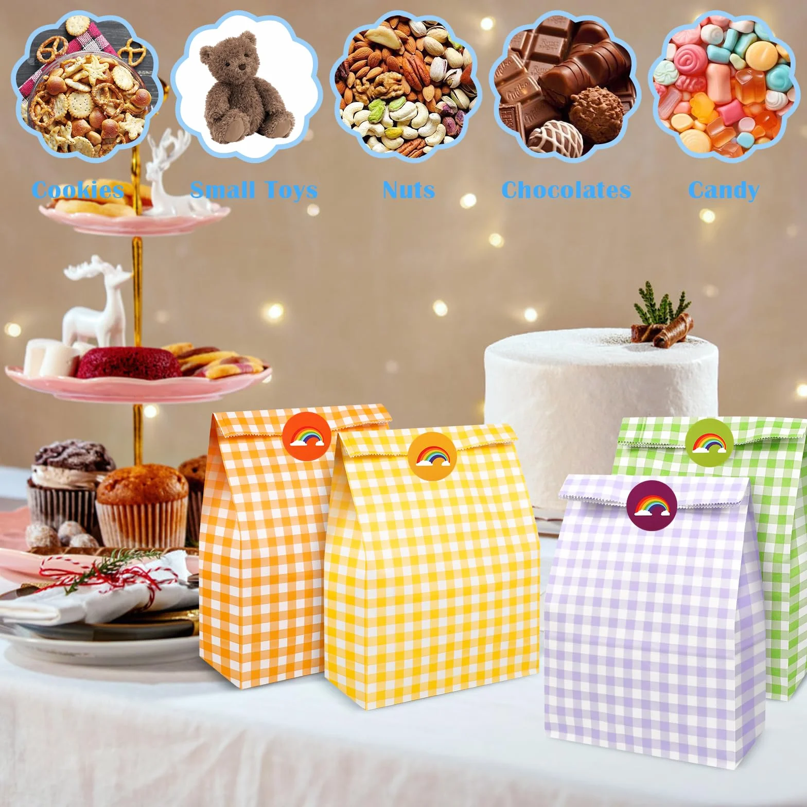 PHOGARY Bolsitas para Regalos, 40 PCS Bolsas de Papel Colores Kraft Bolsas Regalo Cumpleaños Infantil con Pegatinas para Envolver Regalos, Fiesta, Celebración, Boda, Cumpleaños