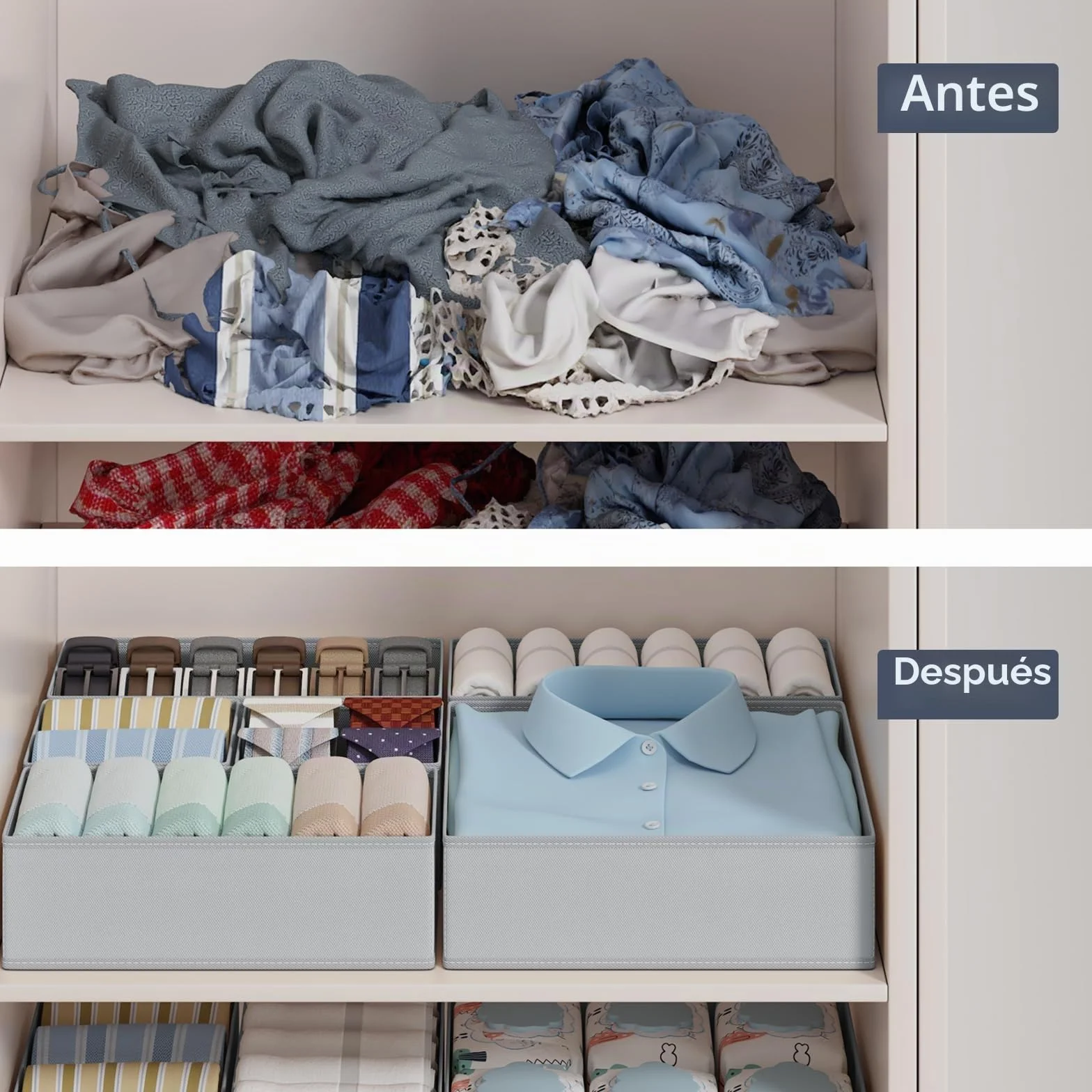 Organizador Cajones Juego de 12 Cajas Almacenaje Plegables de Tela No Tejidos Gris