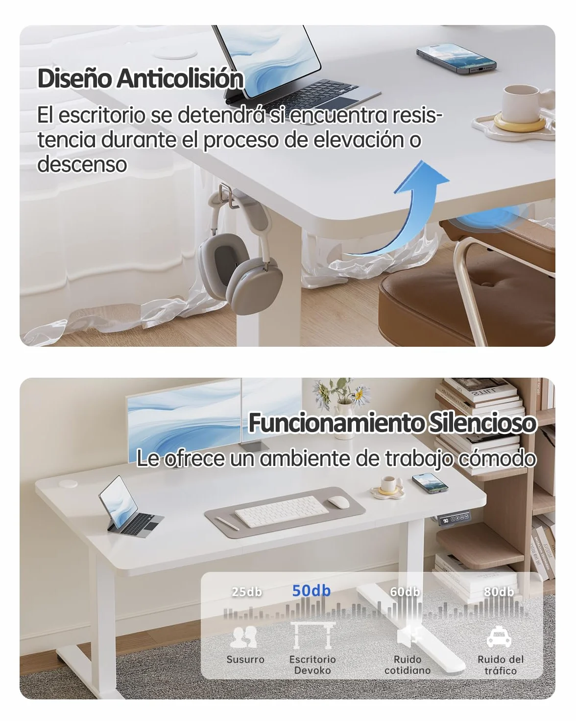 Devoko Escritorio Regulable en Altura 120x60 cm Eléctrico Telescópico Bidireccional Blanco