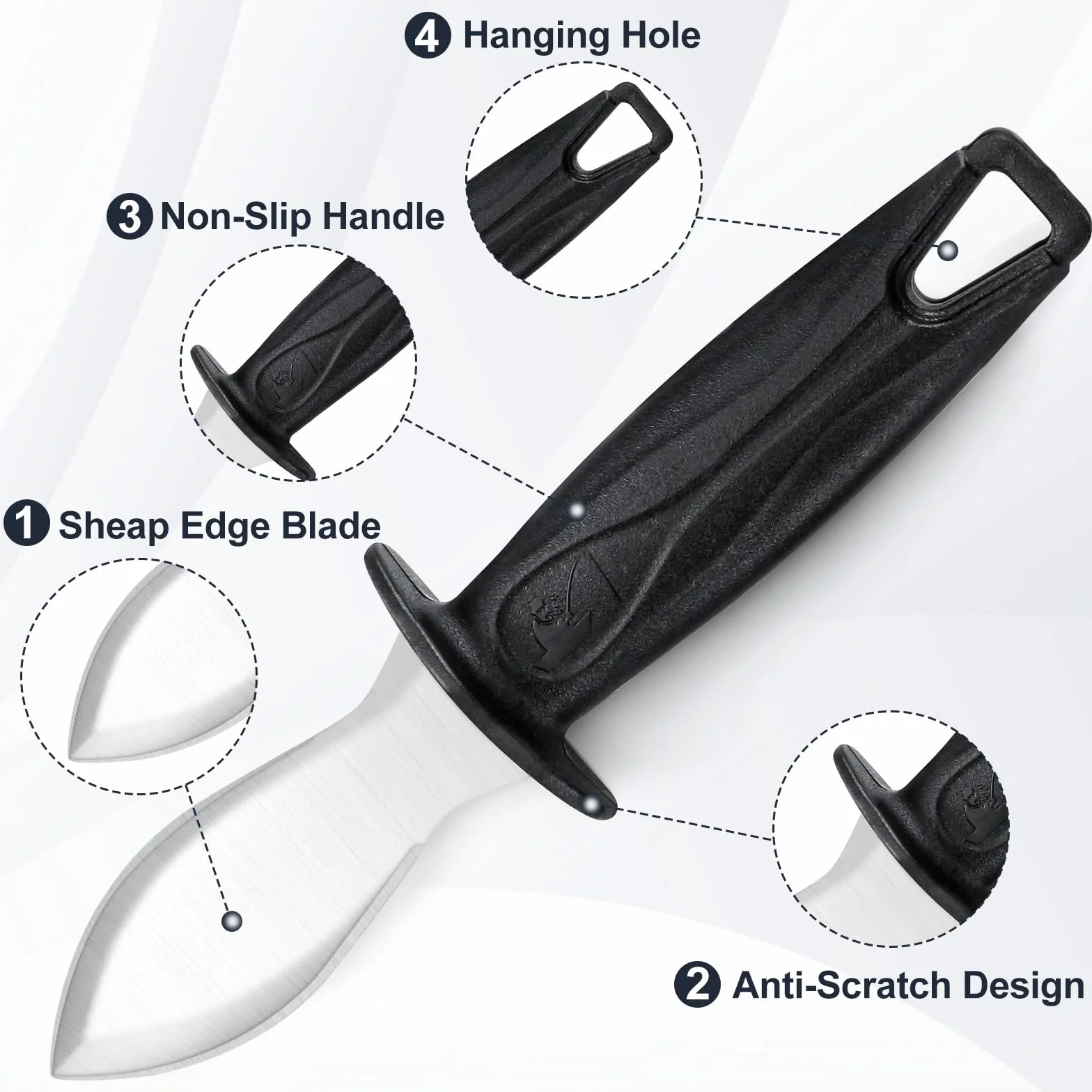 Bestdin juego de cuchillos para ostras, cuchillo para ostras de 2 piezas con 2 pares de guantes, abridor de ostras de acero inoxidable con mango ergonómico