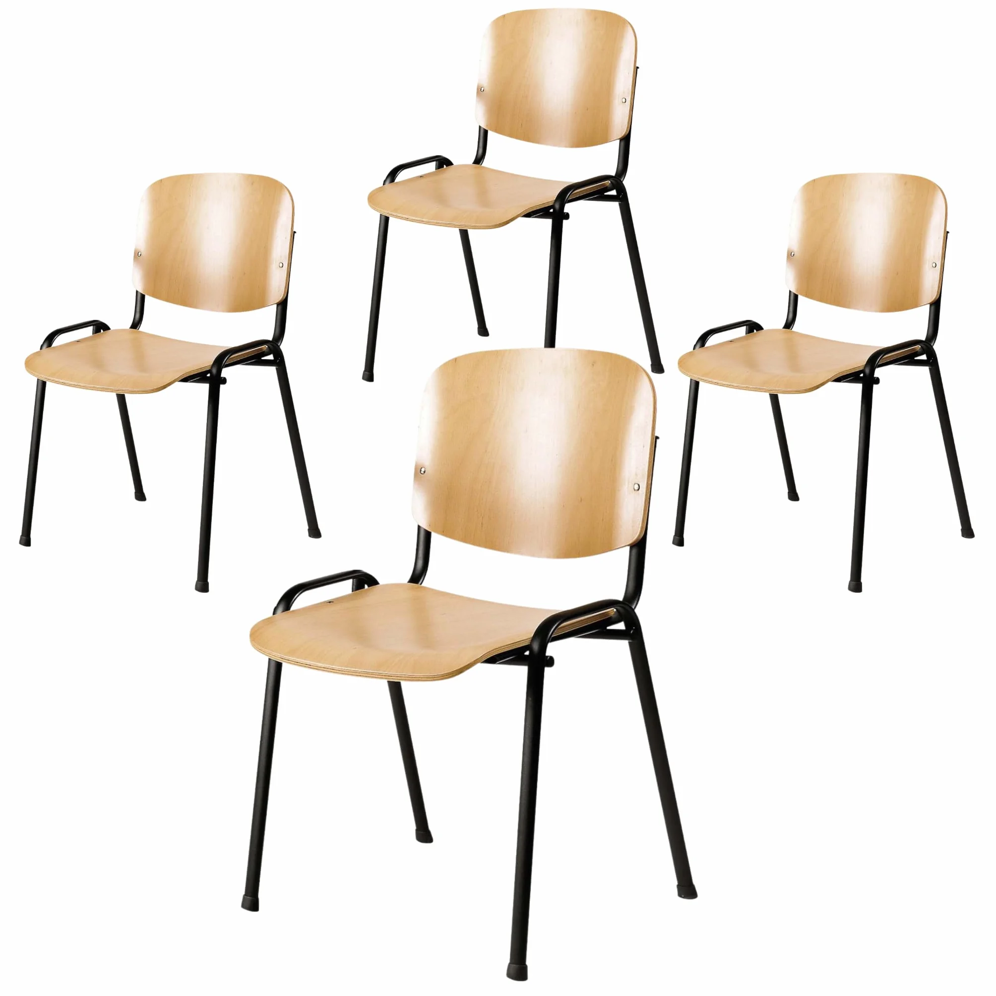 Topsit Juego de 4 sillas de visitantes apilables con asiento y respaldo de madera estructura negra