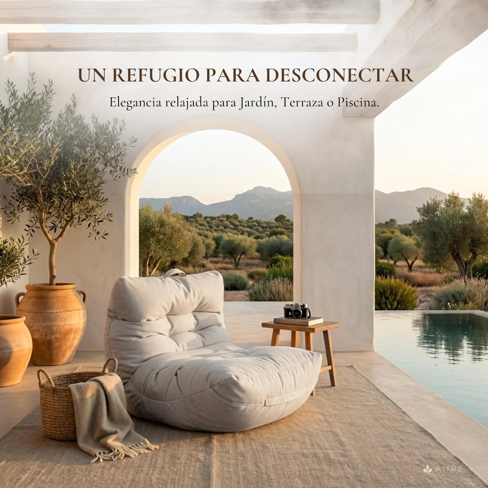 Aiire Puff Exterior Jardín Moderno - Sillón Puf XXL con Relleno Incluido de Diseño Terraza o Piscina - Outdoor Bean Bag Chair Gris Claro