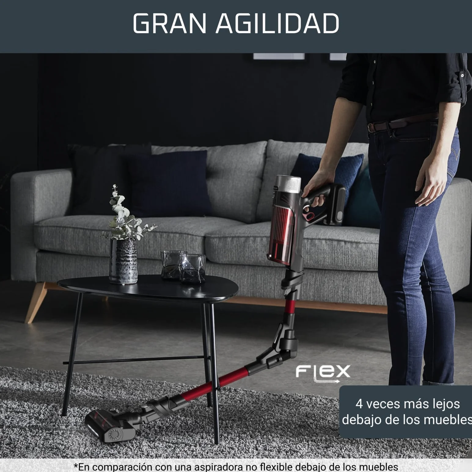 Rowenta X-Force Flex 9.60 Animal Care - Aspiradora Escoba sin Cable, 100 AW de Potencia, batería 45 min, Tubo Flexible, luz LED, Ajuste automático, Cepillo Mascotas (Reacondicionado)