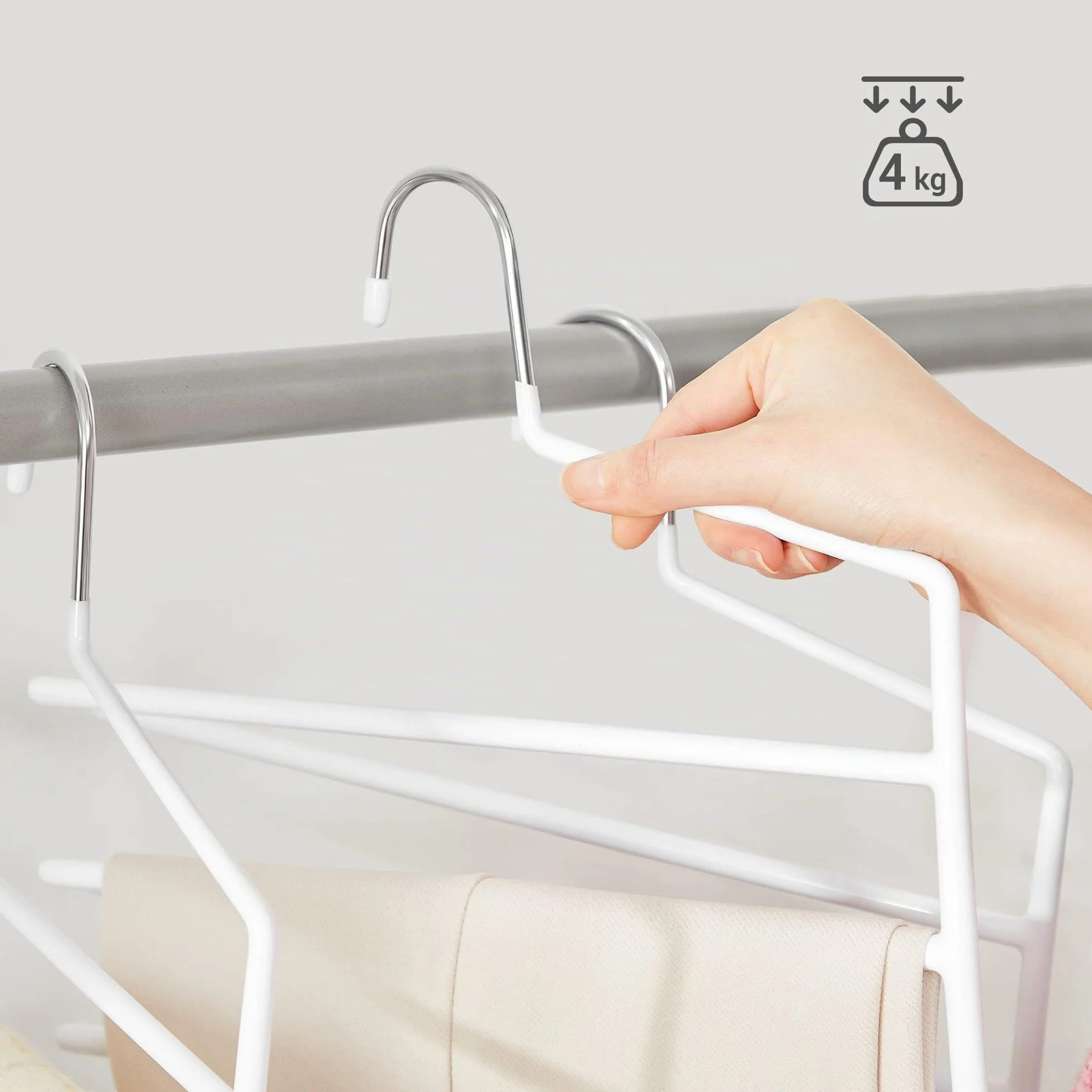 SONGMICS Percha para Pantalones múltiple, Paquete de 4, Percha Abierta, Ahorra Espacio, Organizador Antideslizante, Resistente con 5 Barras para Vaqueros, Toallas y Bufandas, Blanco CRI034W02