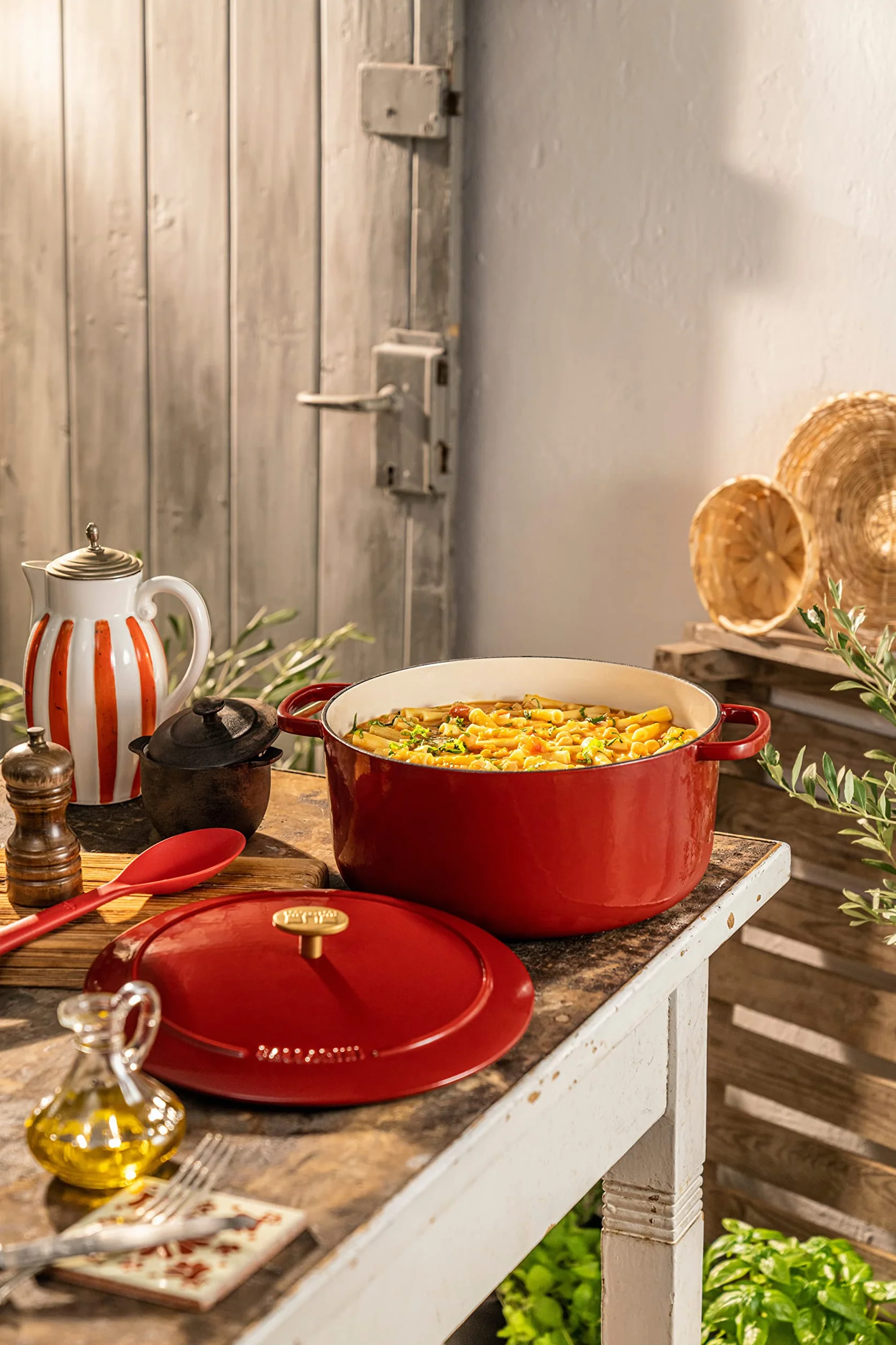 BALLARINI Bellamonte Cocotte, rustidera, olla de cocción hierro colado esmaltado, redonda, 26 cm, 5,5 l, rojo