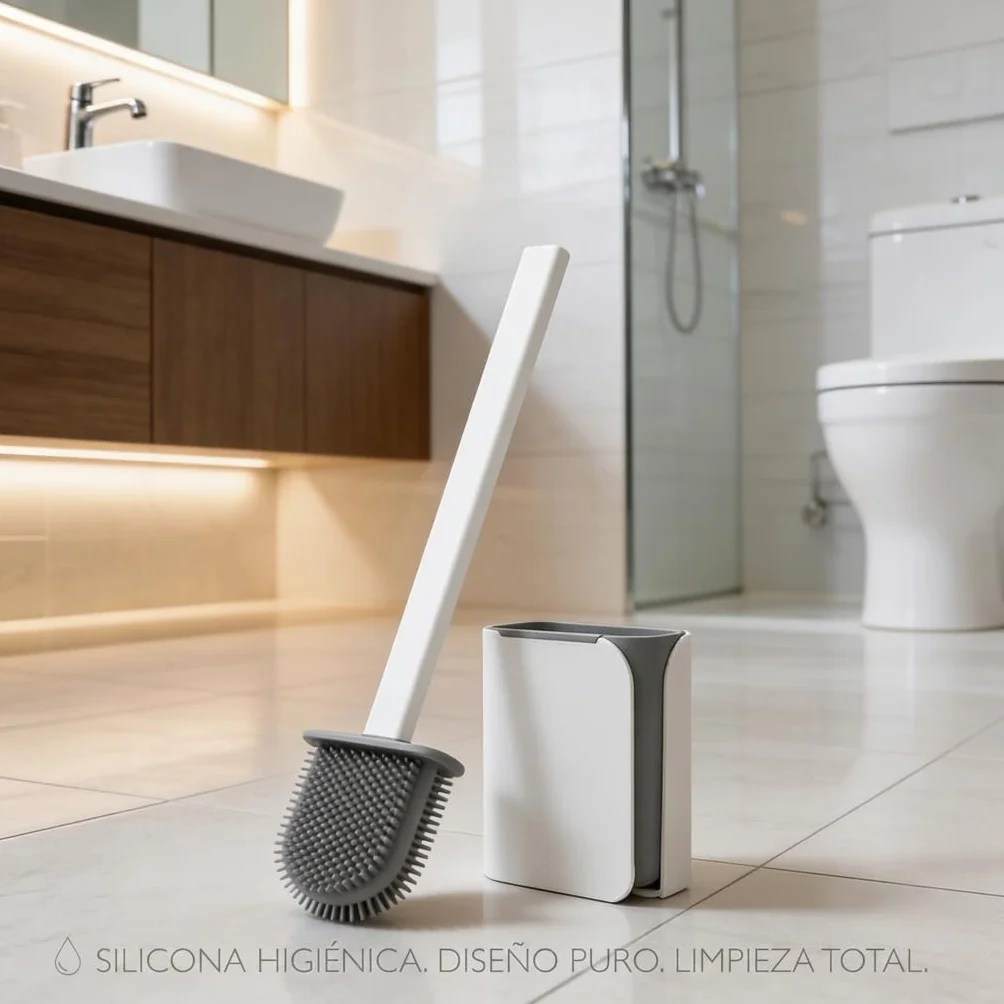 Edihome, Escobillas Baño, Escobilla WC, Escobilla Baño Silicona con Escobillero Baño, Cepillo para Inodoro Flexible, Antigoteo y de Secado Rápido, Suelo o Pared