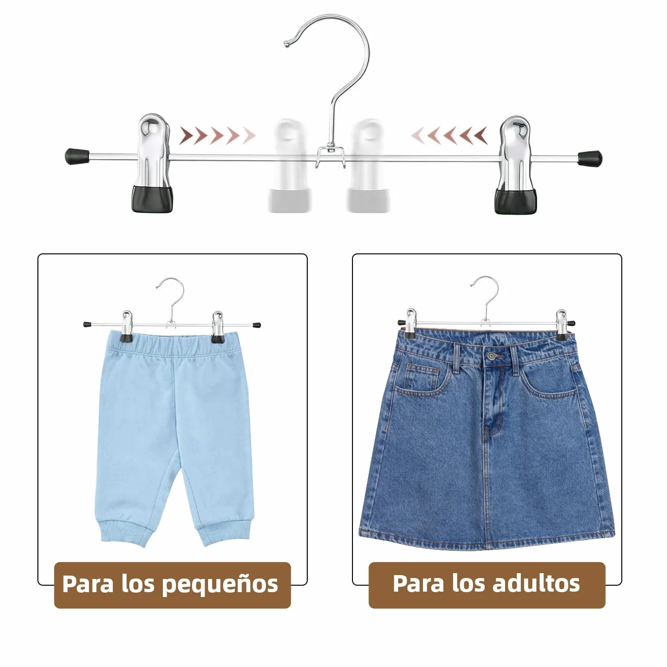 ACCRUX- Perchas de Acero para Pantalones 28cm, Pinzas de PVC Antideslizante Ajustable para Faldas, Shorts Ropa de Niños. Ideal para Ahorrar Espacio (12 Unidades)