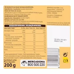 Hacendado Cacahuete Proteínas en polvo desgrasado 14 g proteínas 70% reducido en grasa Paquete 200 g Pack 2