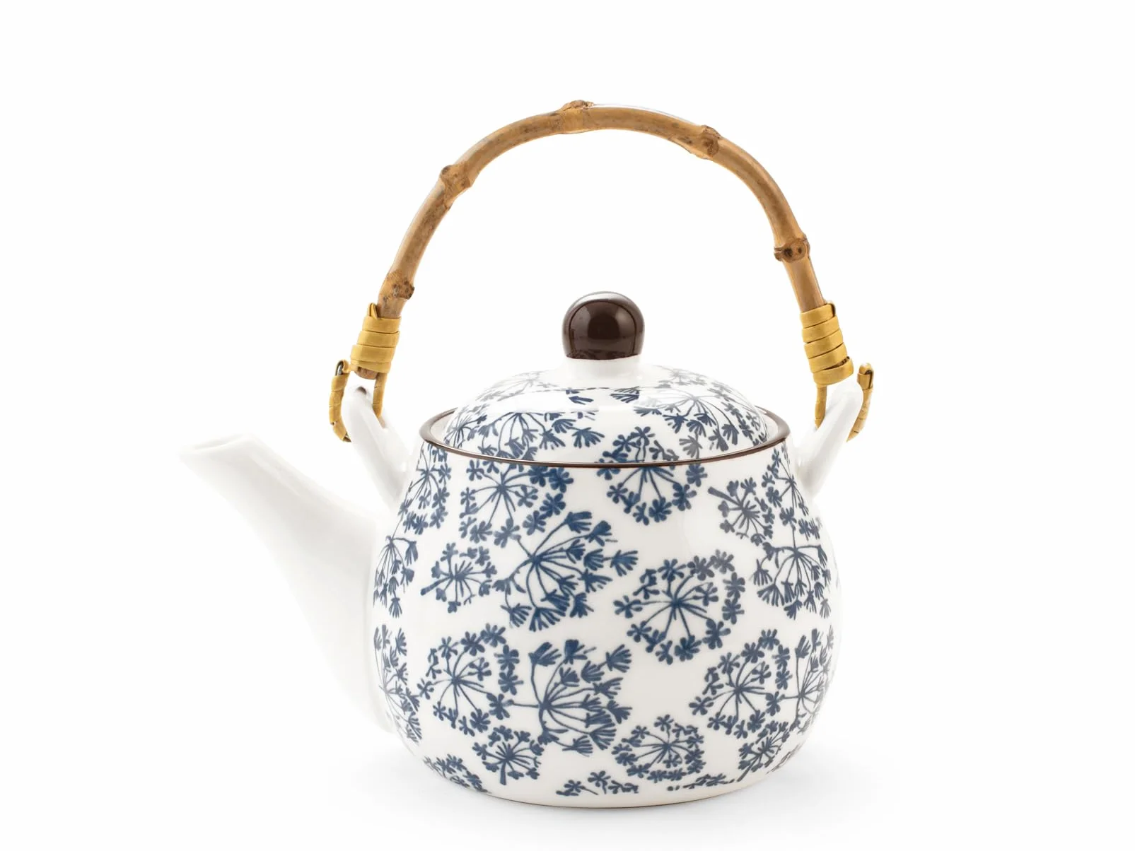 H&H Tetera de porcelana con mango de bambú extraíble, decoración variada, 500 cc