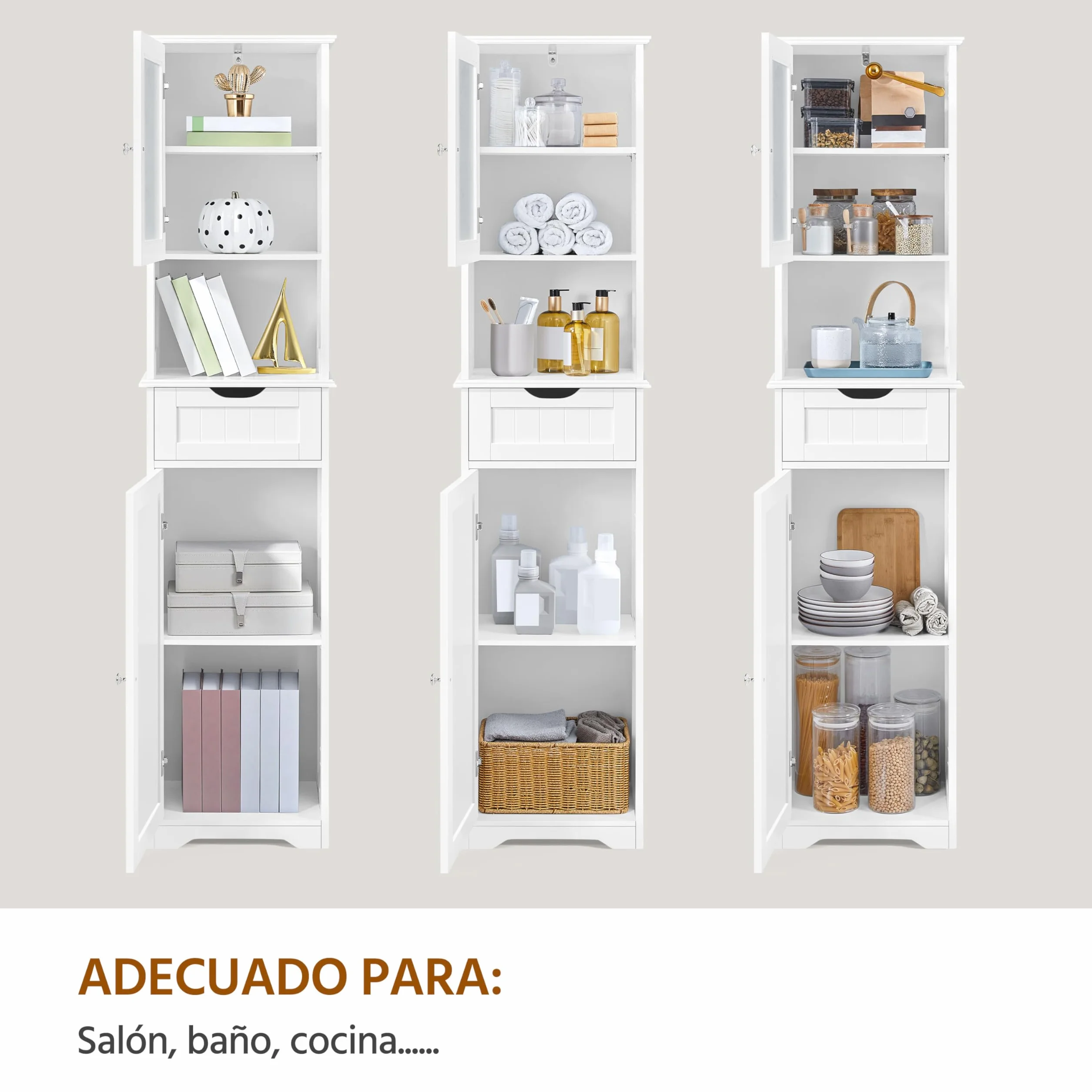 Yaheetech Armario Baño con Puerta de Cristal 40x30x170 cm Blanco