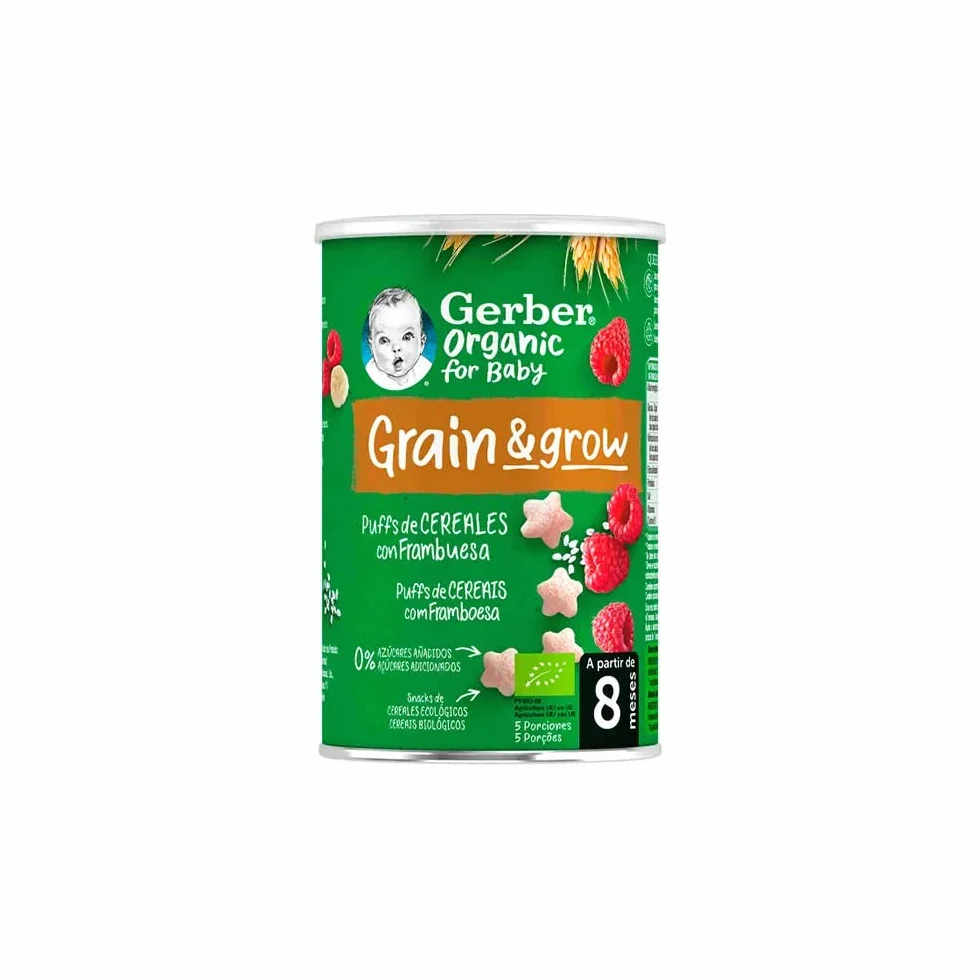Gerber Organic Grain & Grow Puffs de Cereais com Framboesa 35g
