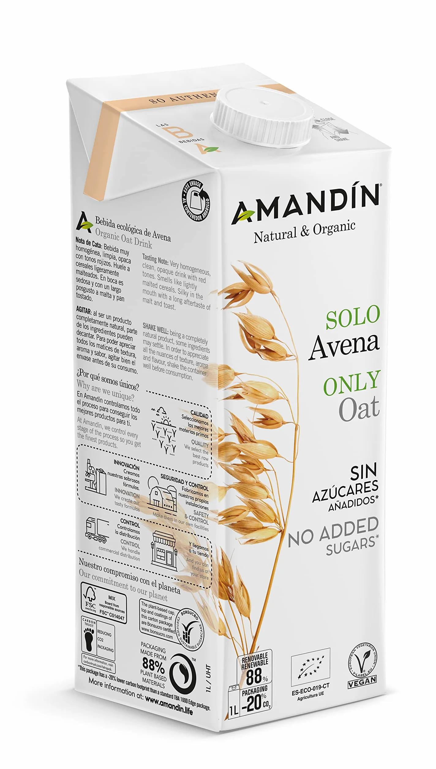 AMANDÍN Bebida Ecológica de Avena Sola 6x1L