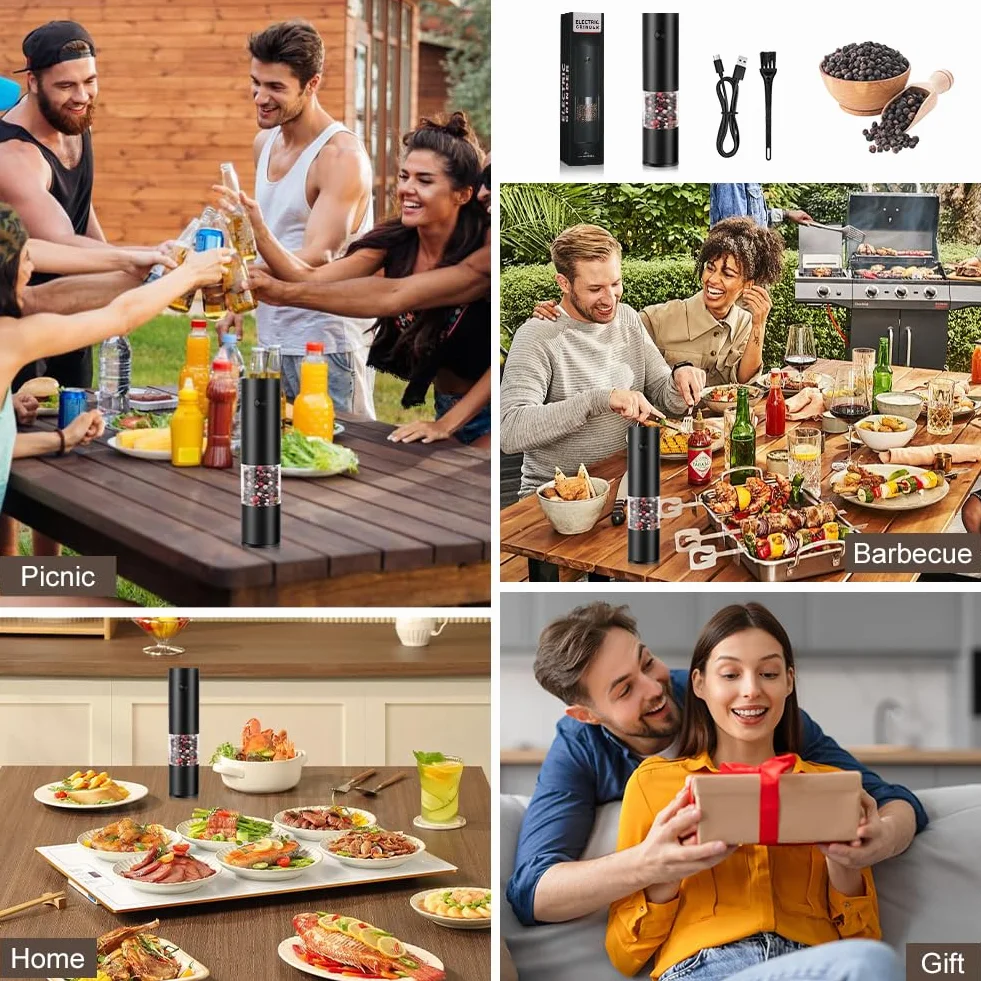 AXFEE Molinillo de Pimienta Eléctrico Recargable USB Tipo-C, 70 ml para la Cocina, Ajuste de Grueso, Funcionamiento con Una Mano, Molido Automático por Gravedad, para Cocina y Barbacoa(1 Unidade)