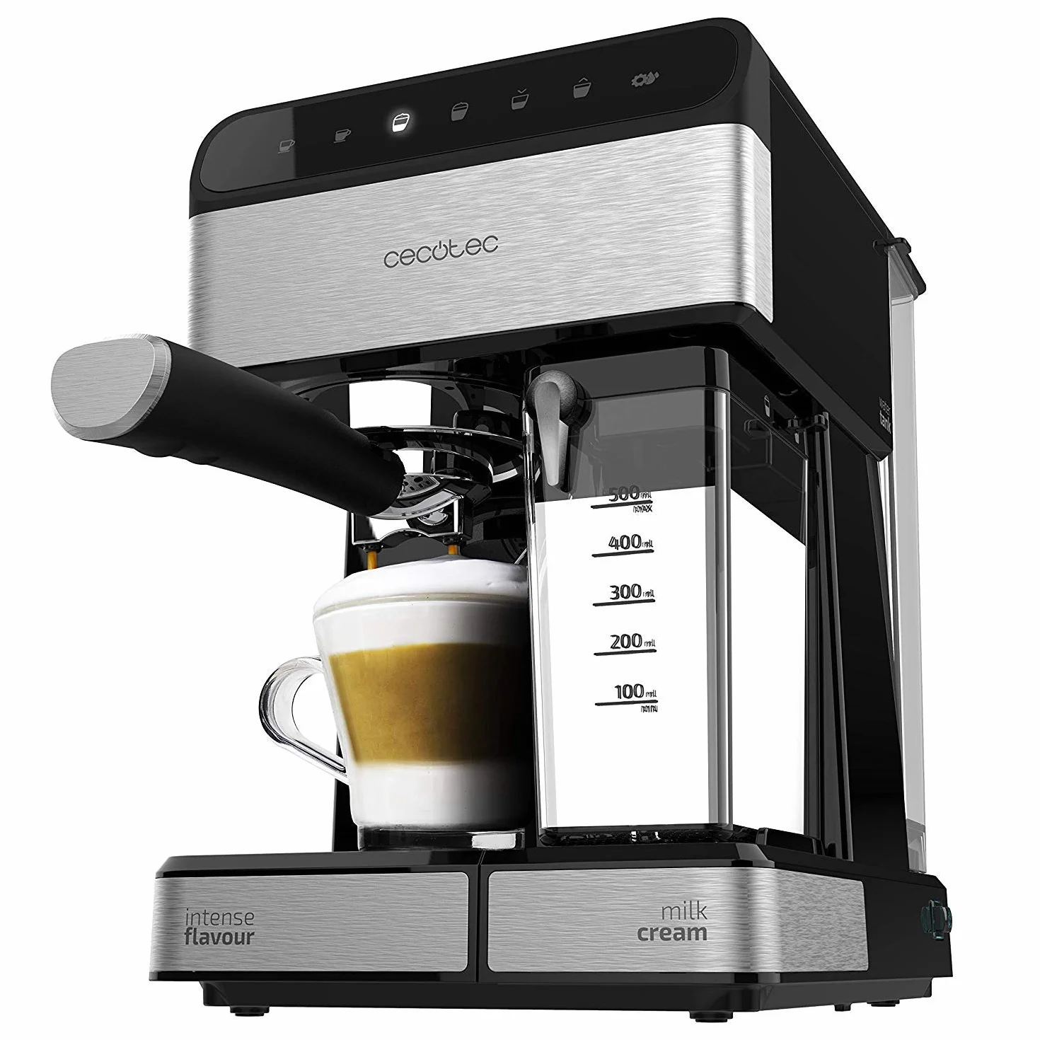 Cecotec Cafetera Semiautomatica Power Instant-ccino 20 Touch Serie Nera. 1350 W, 20 Bares de Presión, Tanque de Leche de 500ml, Control Táctil, Depósito de 1,4 Litros, Acabados Acero Inox