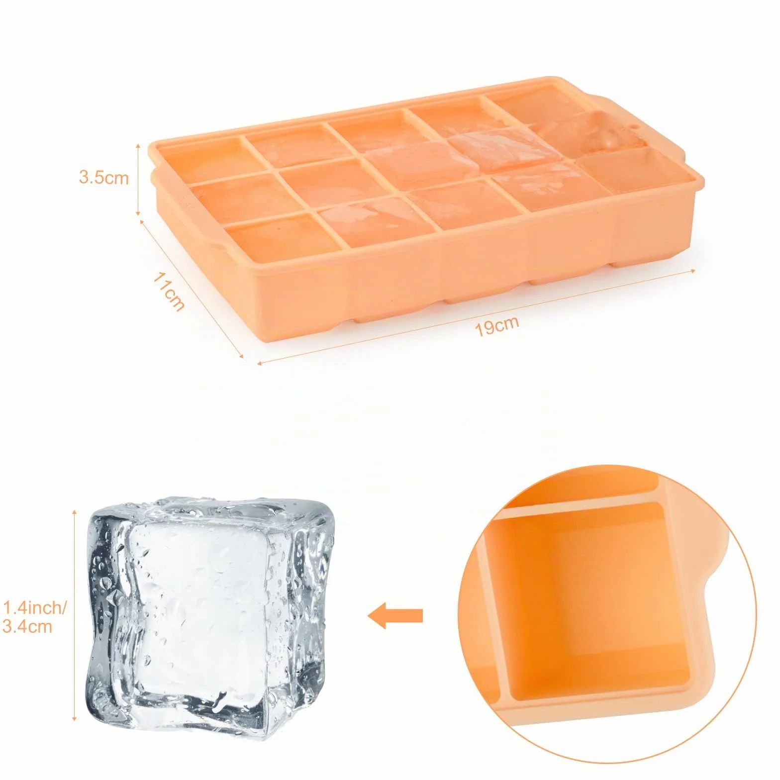 JOPHEK Bandejas de Hielo Cuadrados Grandes 3,5cm 2 Piezas Moldes de Silicona