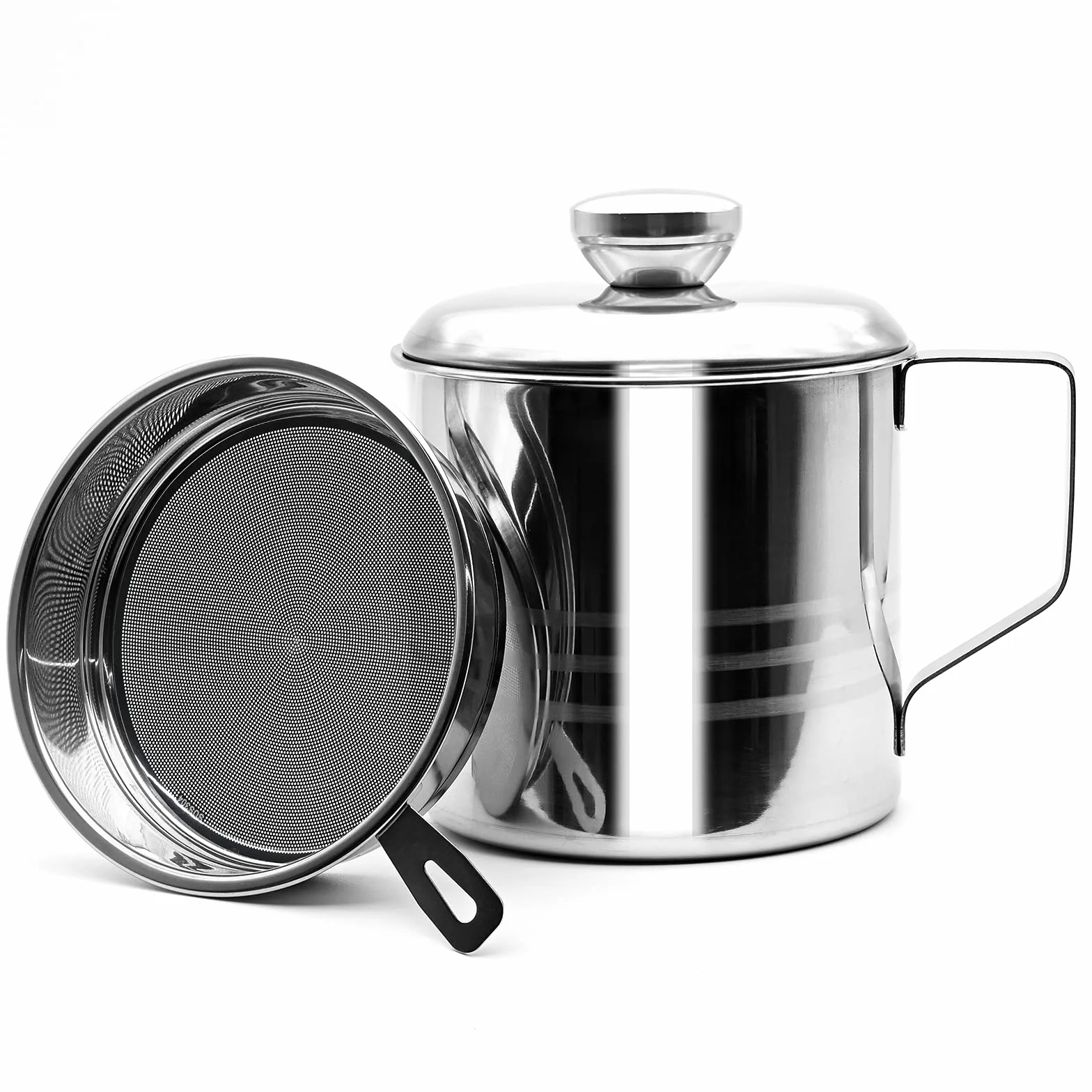 Filtro Aceite Cocina Acero Inoxidable 1200ml, Grasera con Malla Fina Colador y Tapa