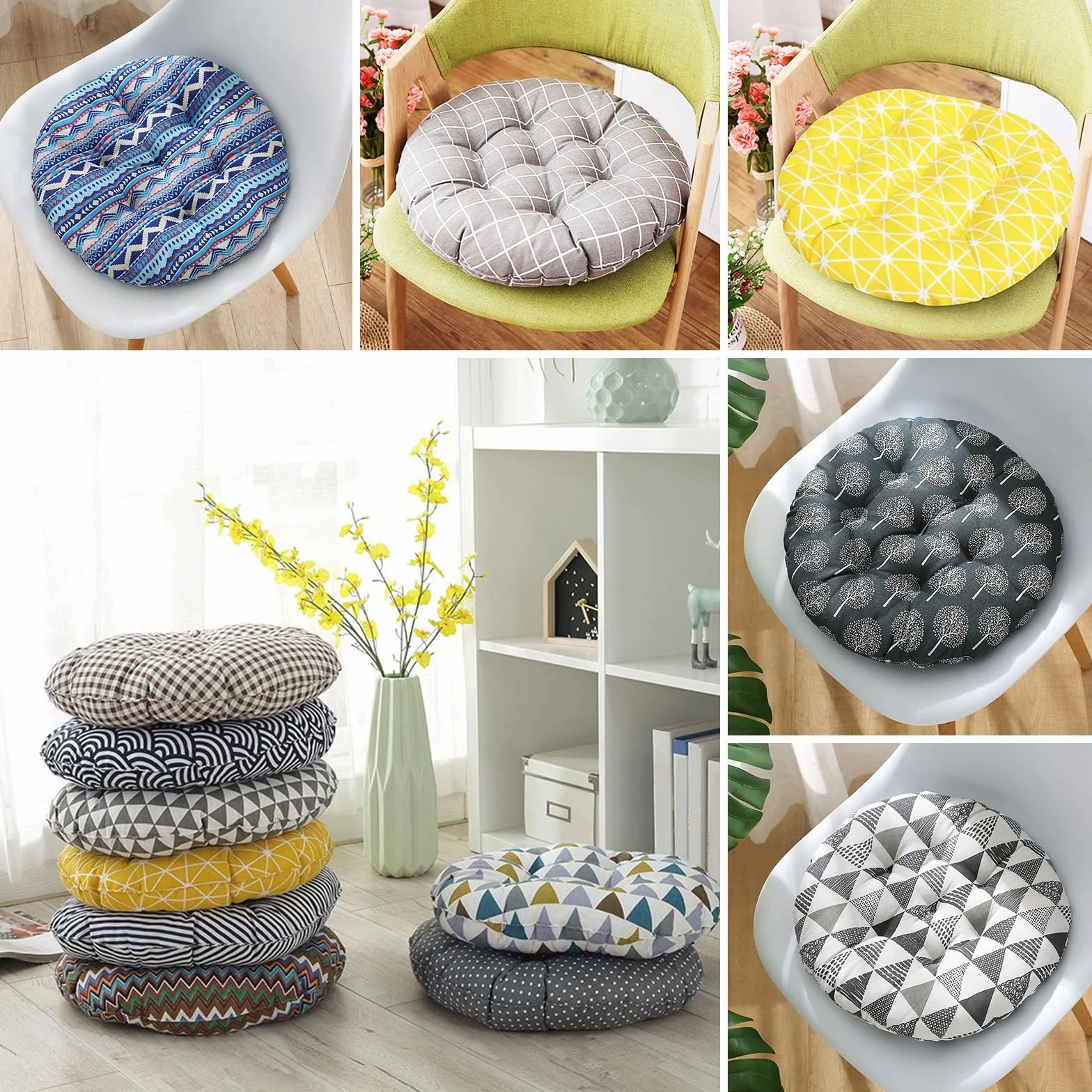 Pack 4 Cojines para Silla Grueso Tatami Redondo 45x45cm Hogar Oficina Comedor