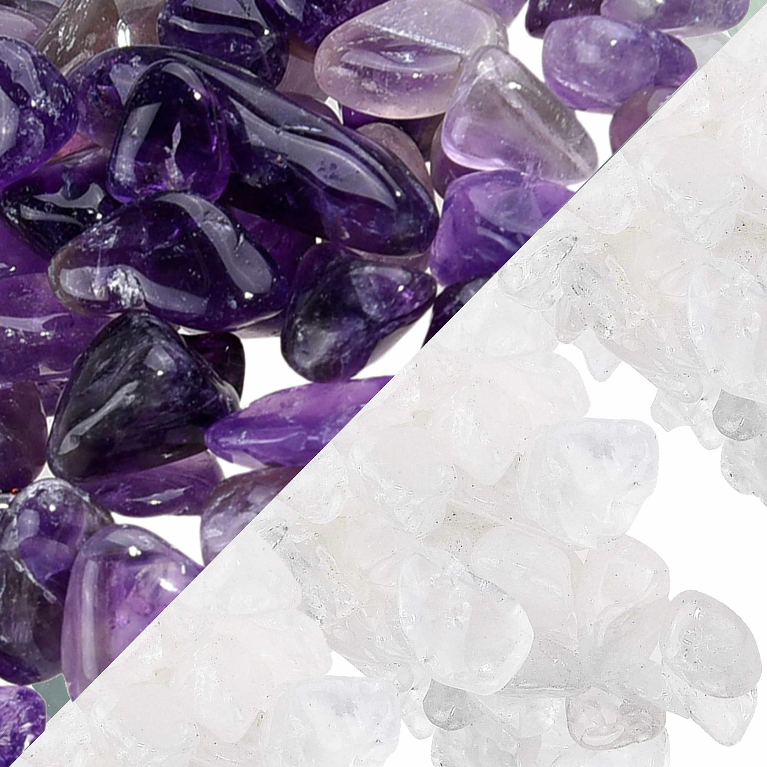 Eco-Fused Piedras de Cristal Pulidas Amatista y Cuarzo – Piedras Naturales con Formas Irregulares para Arte, Manualidades, Joyería, Decoración y Más – Decoración para Acuarios, Plantas y Velas
