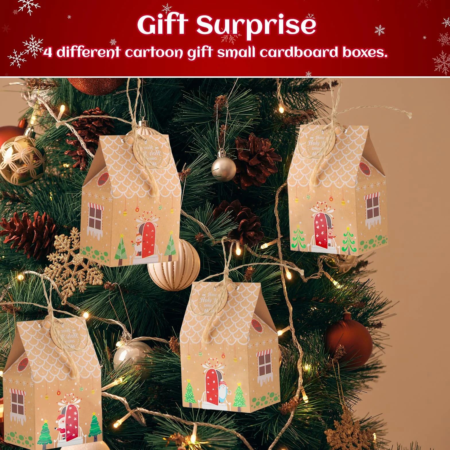 ACTOYS Calendario Adviento 24 Piezas Cajas Cartón Kraft Casa con Etiqueta Número Pegatinas