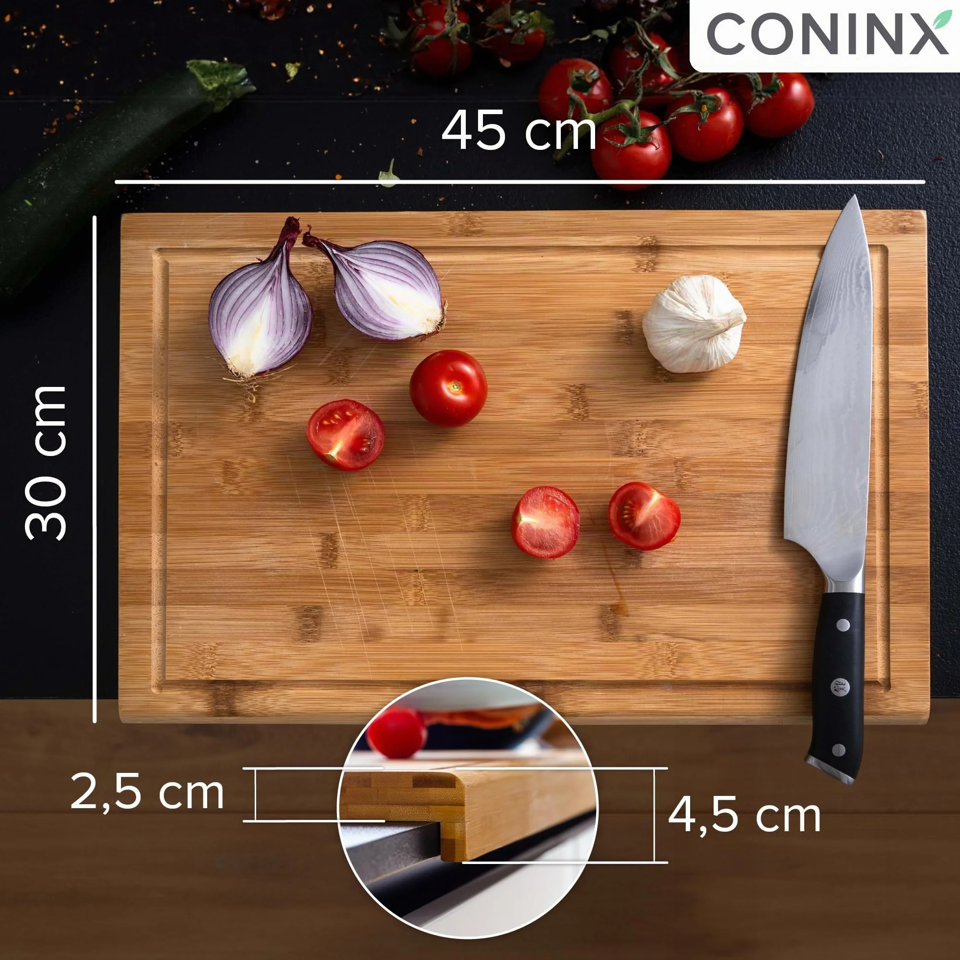 Coninx Tabla de Cortar Bambú 45x30x2.5 cm con Surco