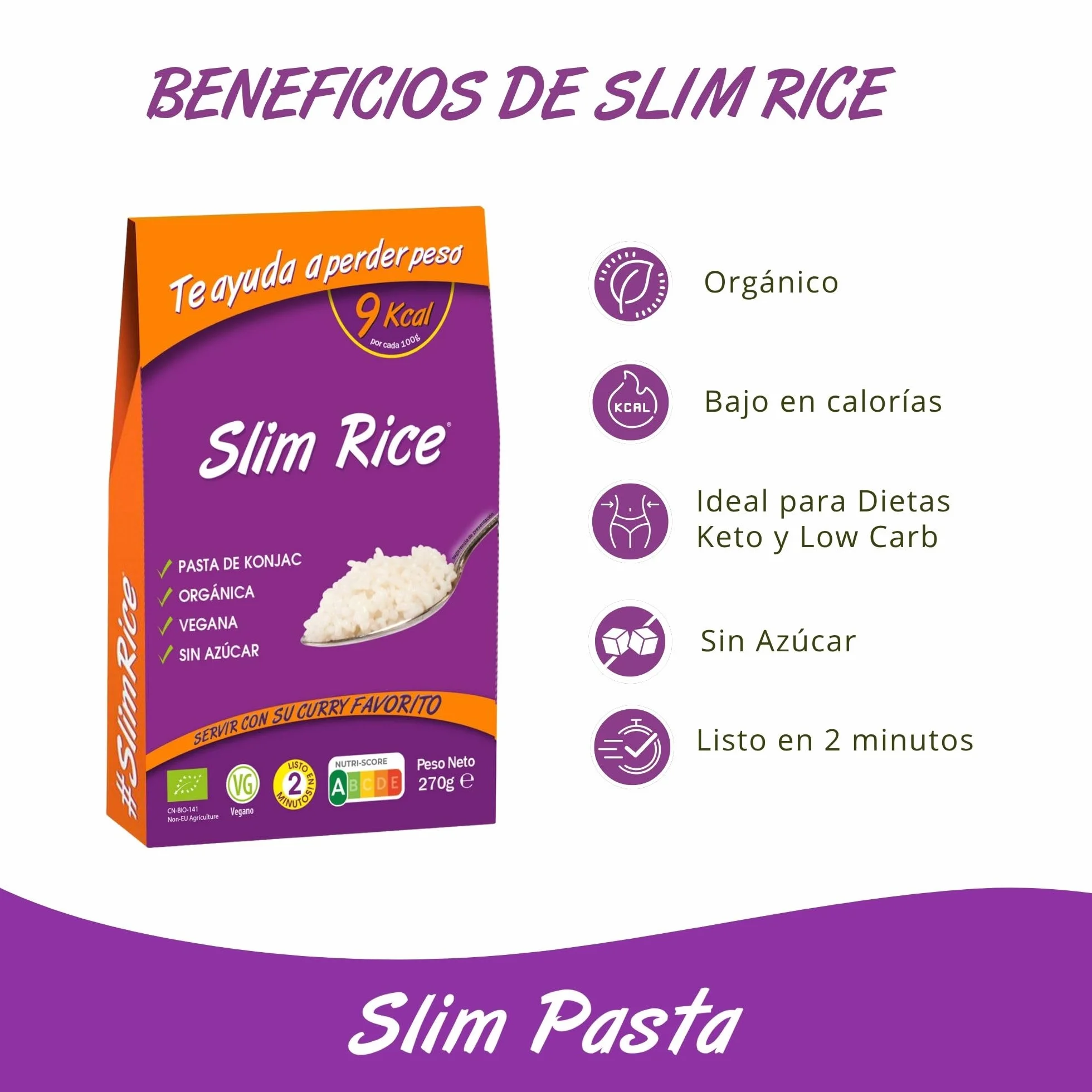 Arroz de Konjac 270 g Sin Calorías ni Carbohidratos Keto Low Carb Vegano