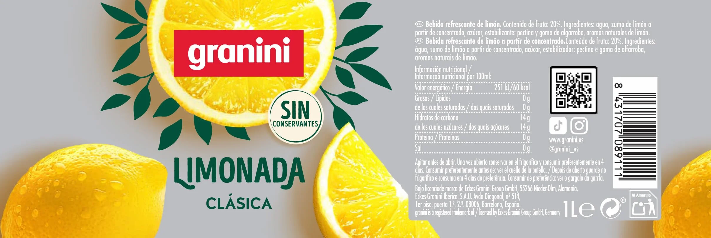 Granini Limonada Bebida de Limón 1L Clásicos