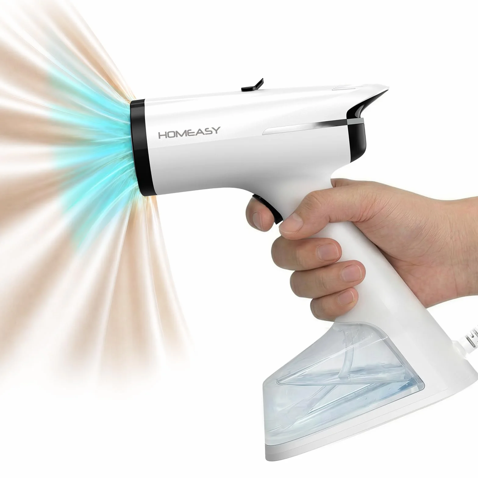 HOMEASY Plancha de Vapor Portátil con Succión 6000Pa, Calentamiento en 25 Segundos, Depósito de 270ml, 2 Niveles de Vapor, Planchado Vertical para Ropa, Camisas, Vestidos y Cortinas