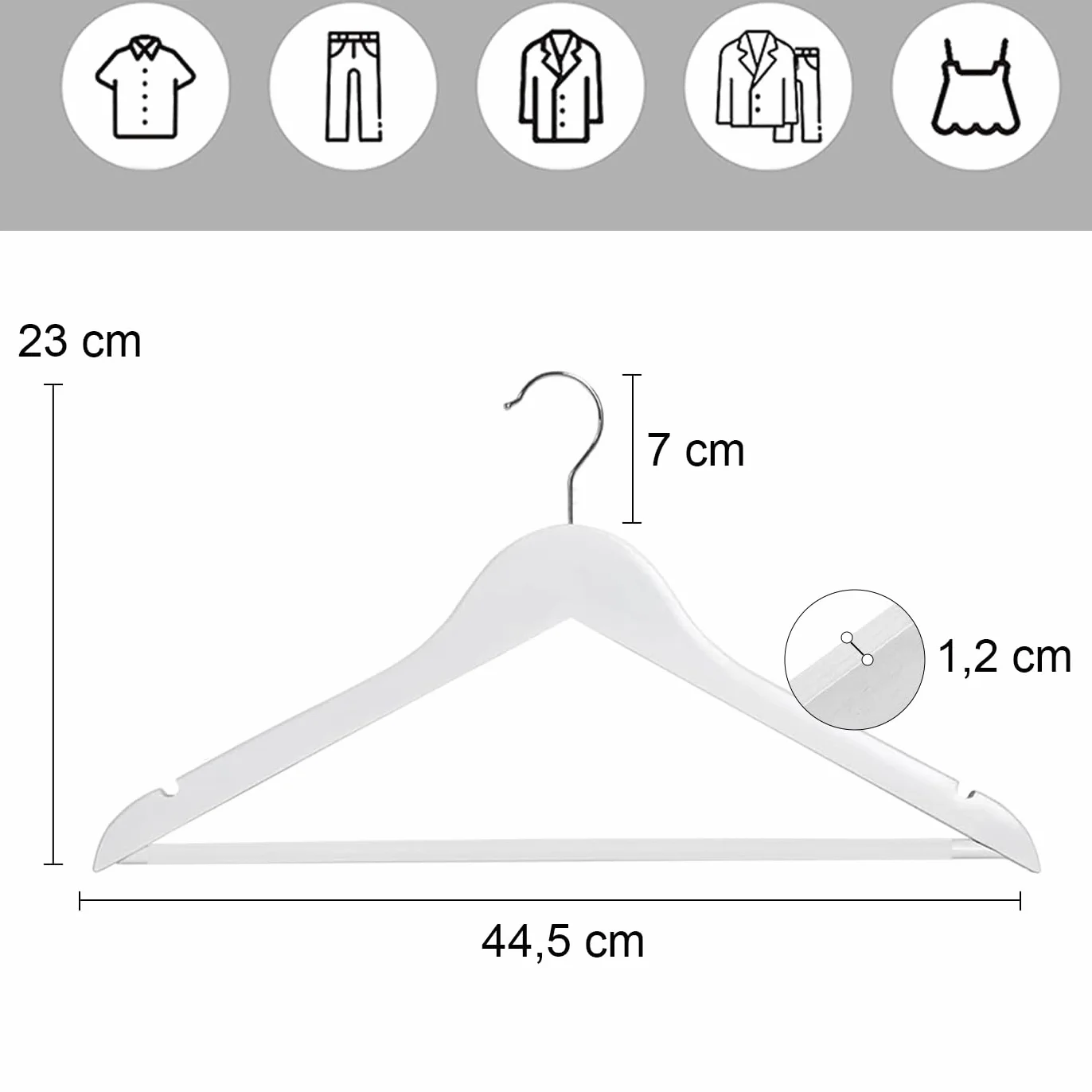 MERCURY TEXTIL - Perchas Ropa de Madera Natural, Gancho Giratorio 360°, Barra Antideslizante para Pantalones, Ideal para Trajes, Vestidos y Chaquetas, Perchas Madera (Blanco, 10 Unidades)