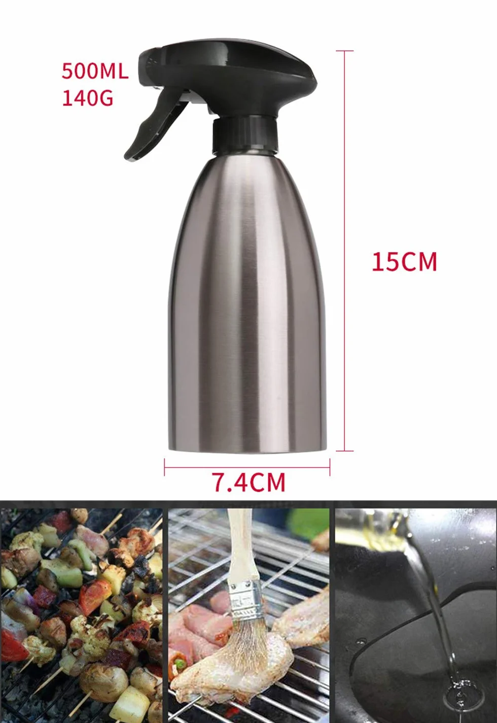 Butelka ze stali nierdzewnej do octu i oliwy z oliwek - Dozownik przypraw 500 ml do grilla kuchni i podróży