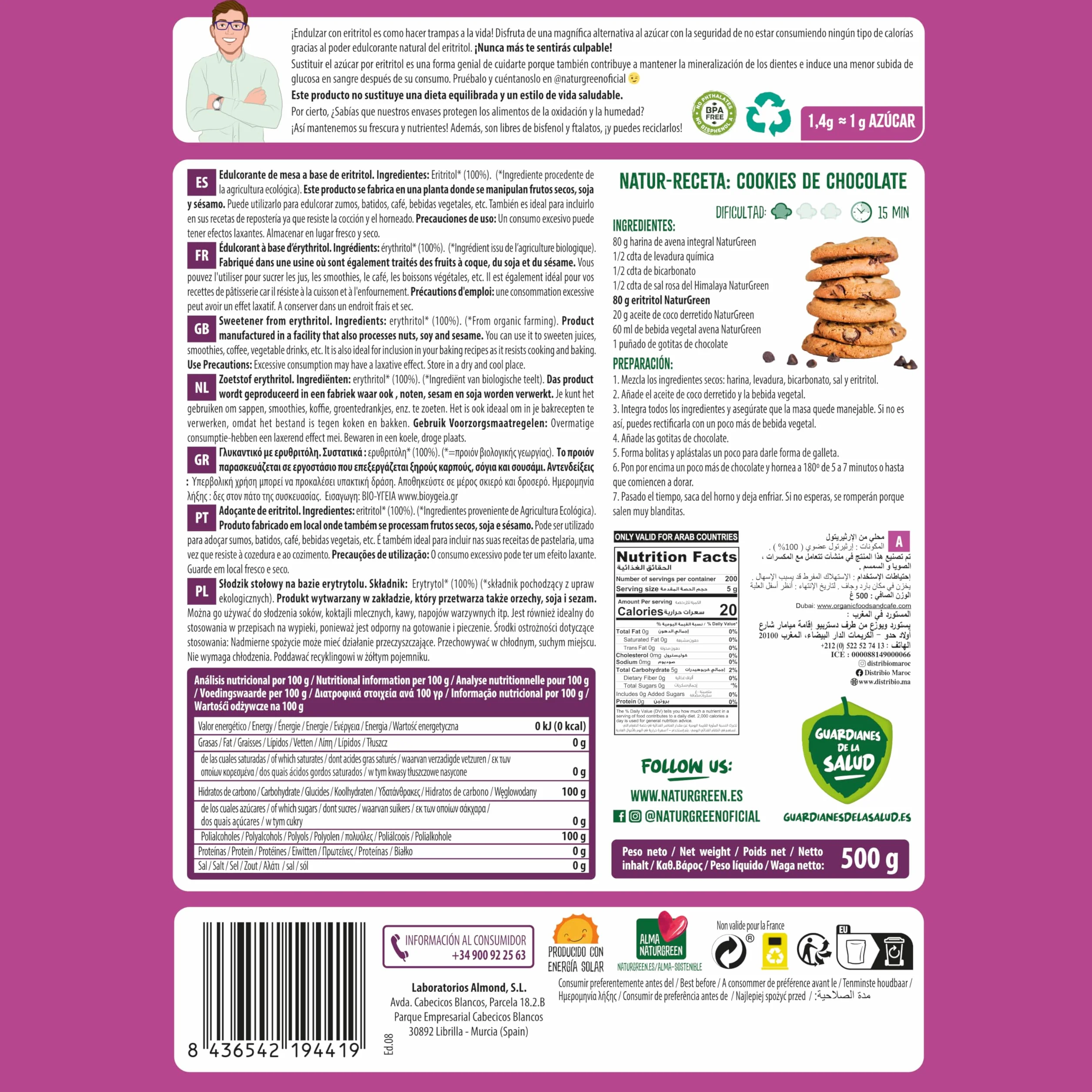 NaturGreen Eritritol Ecológico Bio Edulcorante de Mesa 500g