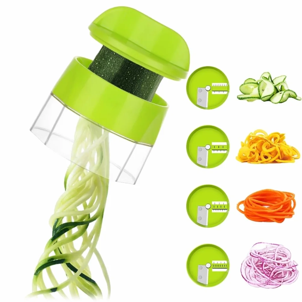 4 Piezas Espiralizador de Verduras Espiralizador Manual Espaguetis Calabacin Maquina, Cortador de Calabacin en Espaguetis, Espiralizador de Vegetales Adecuado para Zanahorias, Pepinos