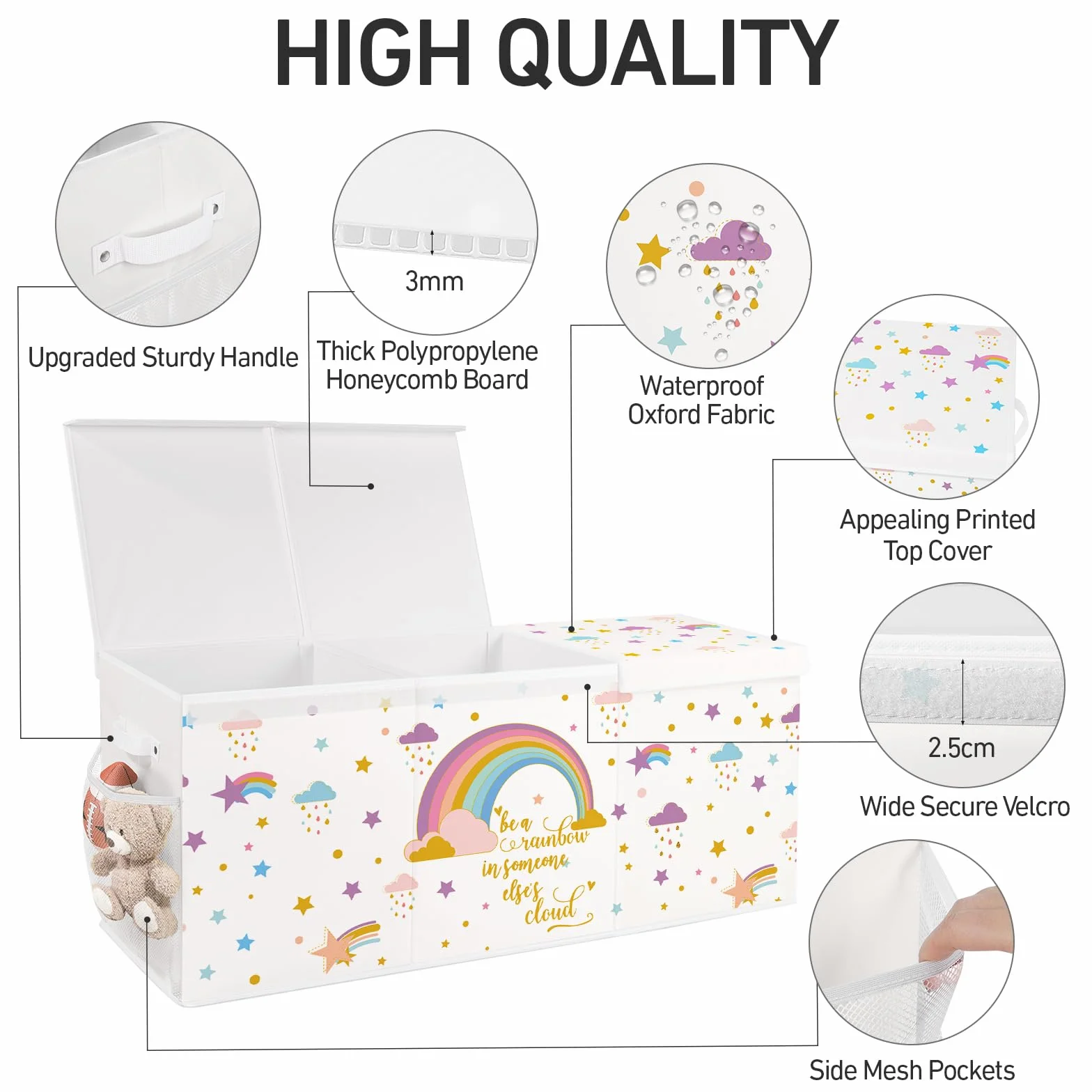 Baul Juguetes Infantil Zapatero Cesta Organizador Almacenaje 124L Tela Oxford Plegable 96x32x40cm Arcoiris