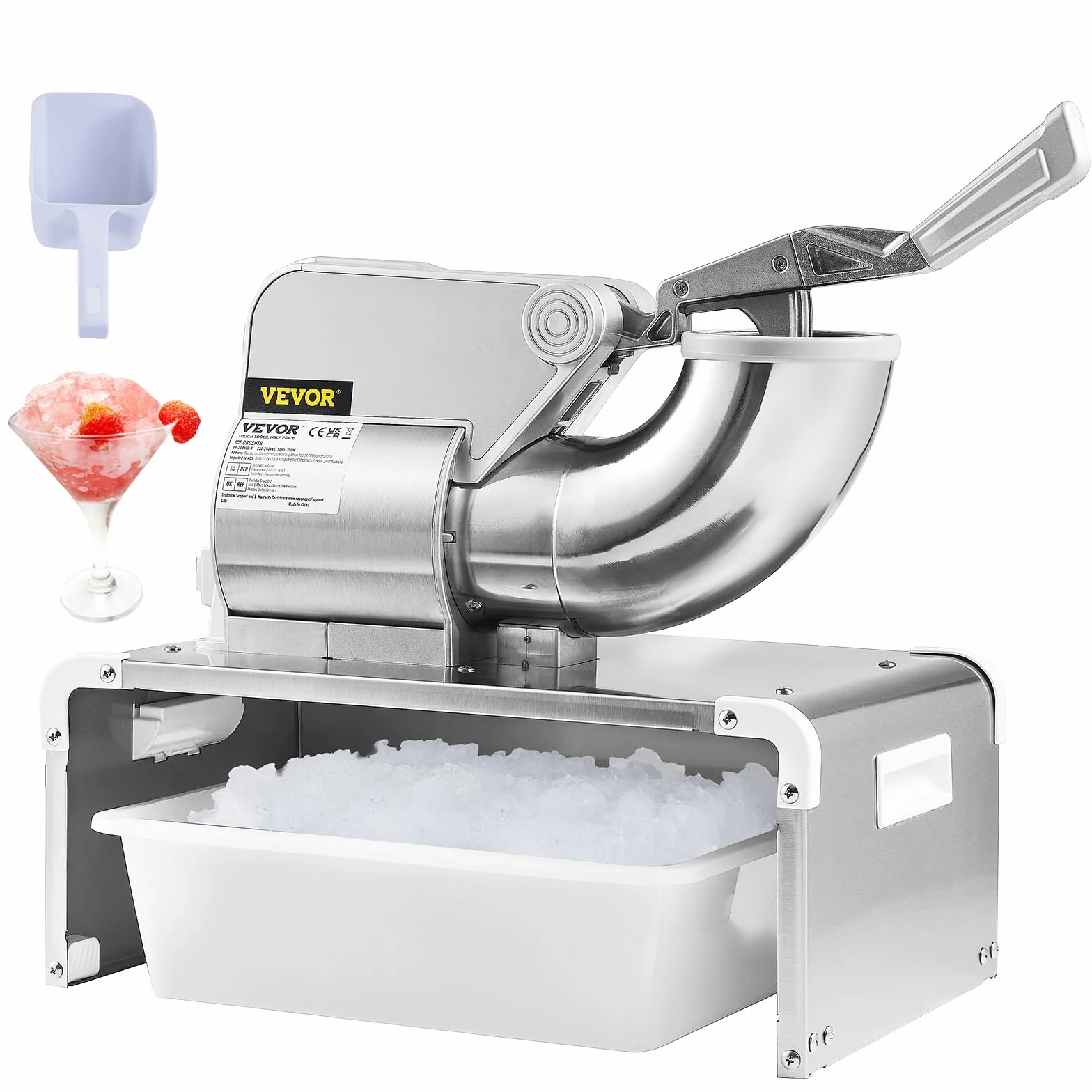 VEVOR Trituradora de Hielo Comercial 300kg/h 300W Picadora de Hielo 4 Cuchillas Acero Inoxidable