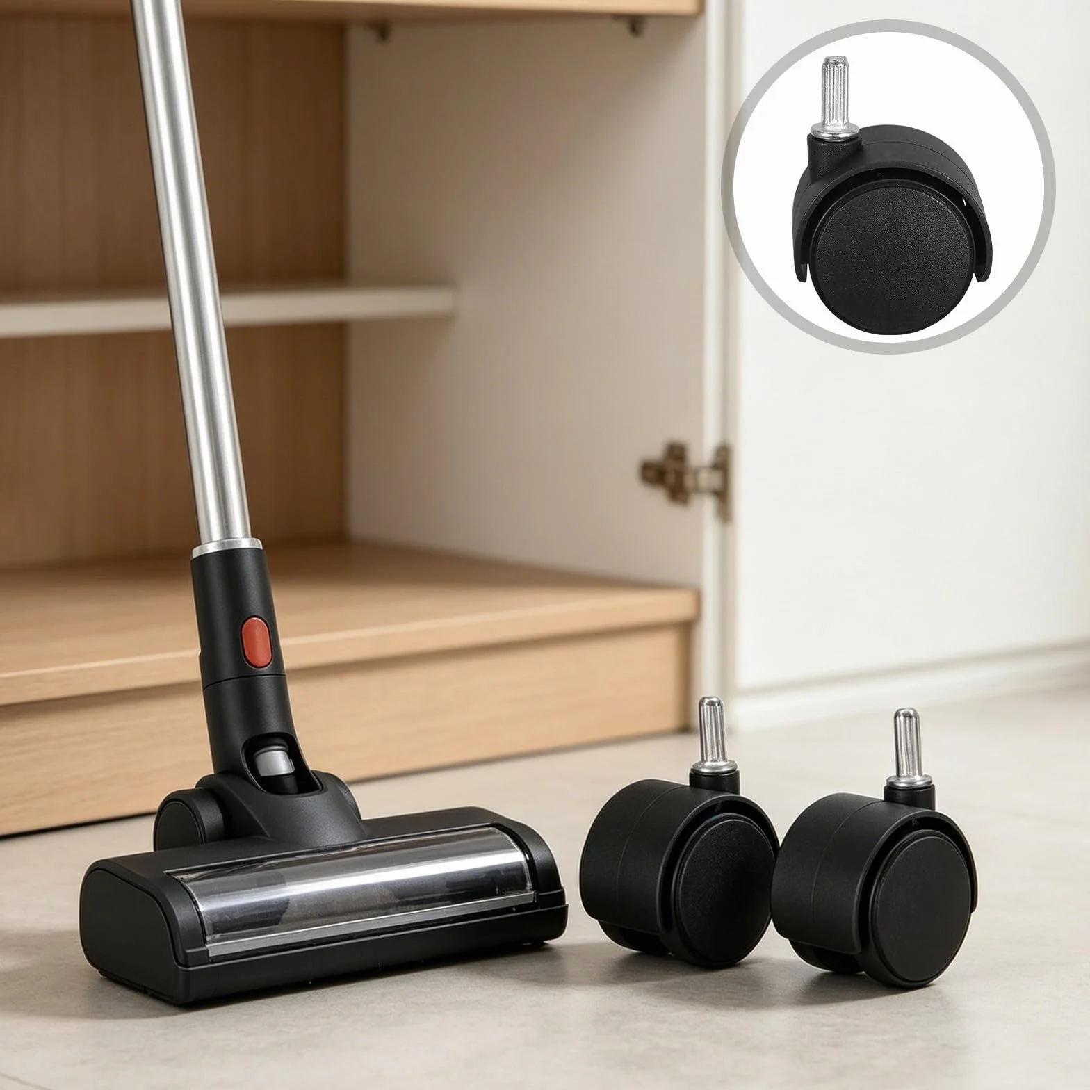 Amosfun 4 Piezas Ruedas Giratorias y Diseño Adaptable para Alfombras de Pelo de Plástico Negro Diámetro de Eje 1/4' para Aspiradora y Muebles