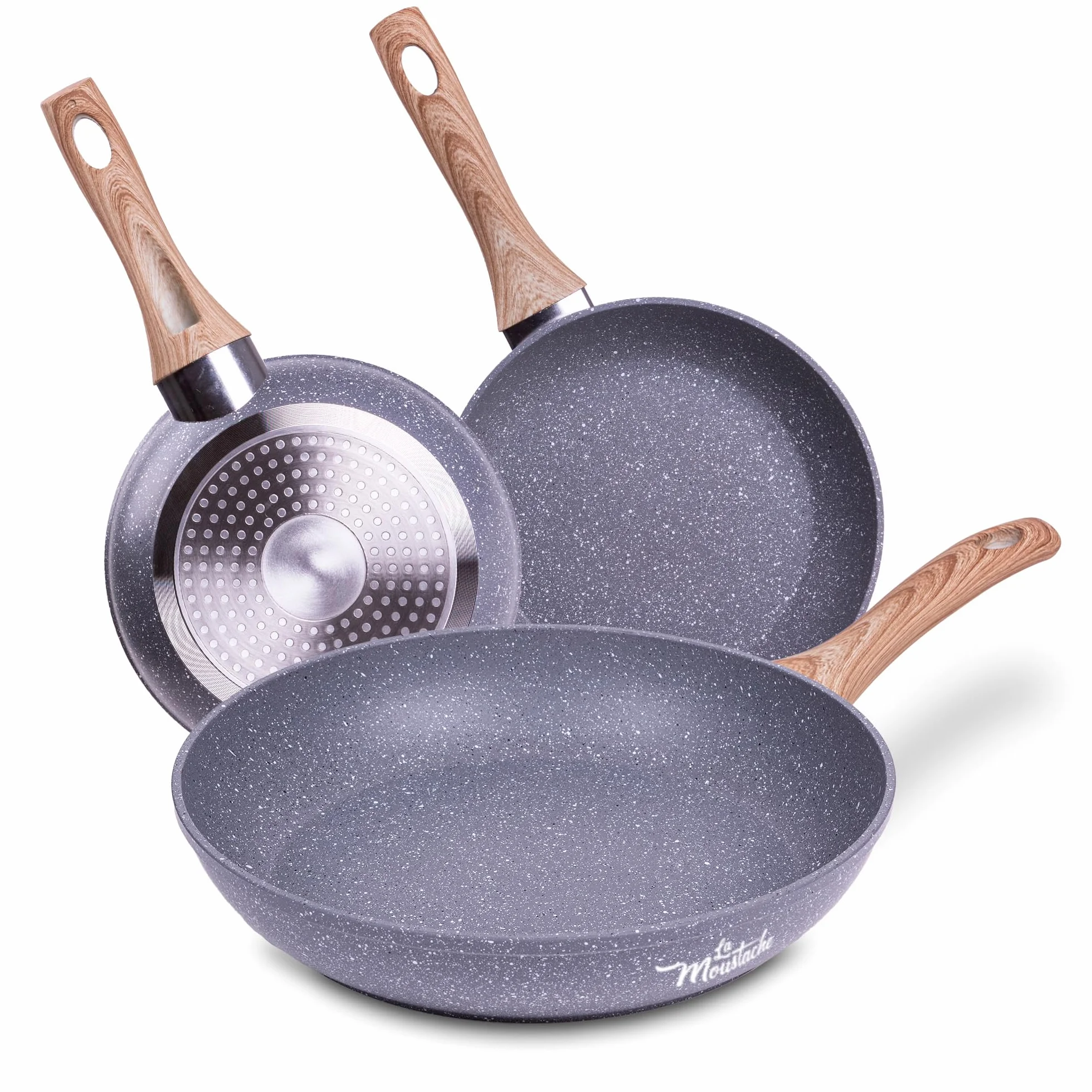 La Moustache Set de Sartenes 20/24/28 cm Antiadherente Apto para Inducción Batería de Cocina Profesional Aluminio