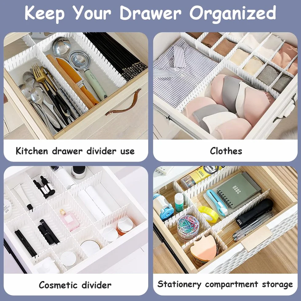 HOTUT Separadores para Cajones,16pcs Separadores de Cajones Ajustable,Organizadores de Cajones de Plástico 32x7cm,Separador de Armario Divisores para Maquillaje, Joyas, Dormitorio, Baño, Oficina