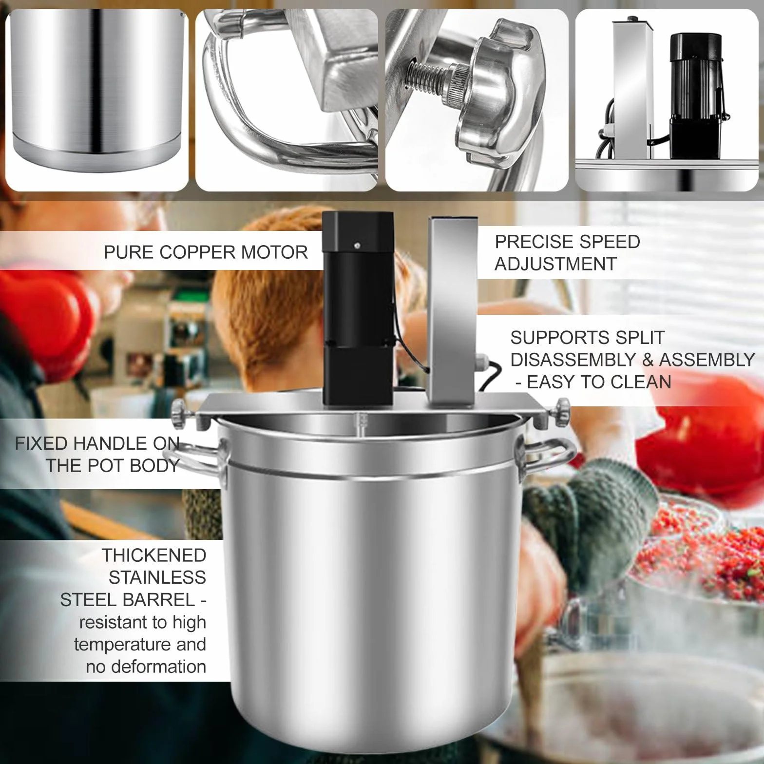 Mezcladora Eléctrica Industrial para Mermeladas/Salsas/Rellenos (20L/25L/40L/60L) - Olla Automática con Raspador de Fondo, Compatibilidad Multi-Calefacción + Control Velocidad Ajustable,60L